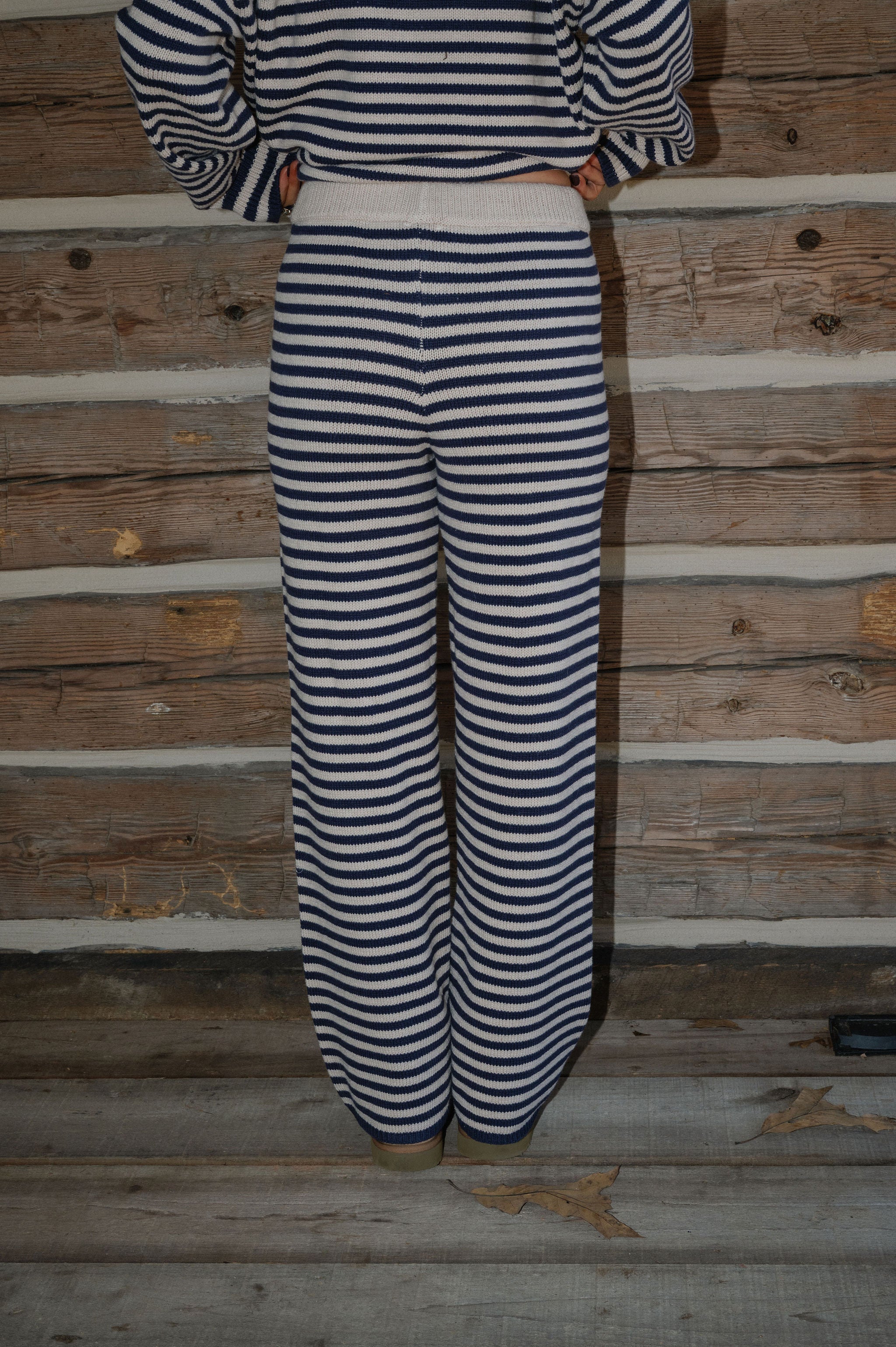 Henderson Striped Pants Set-Navy/Taupe
