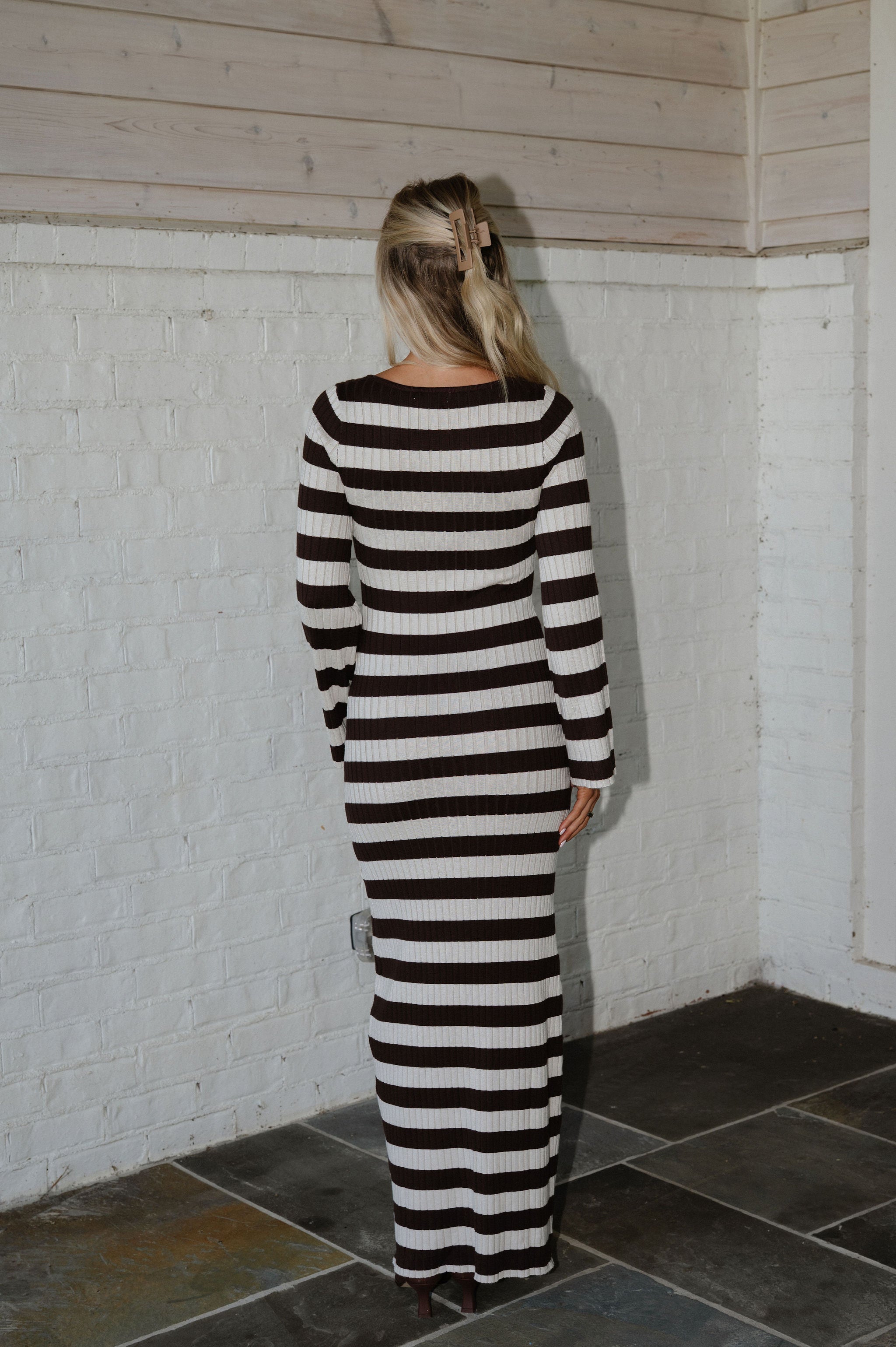 Striped Sweater Maxi Dress- Cream/Mocha