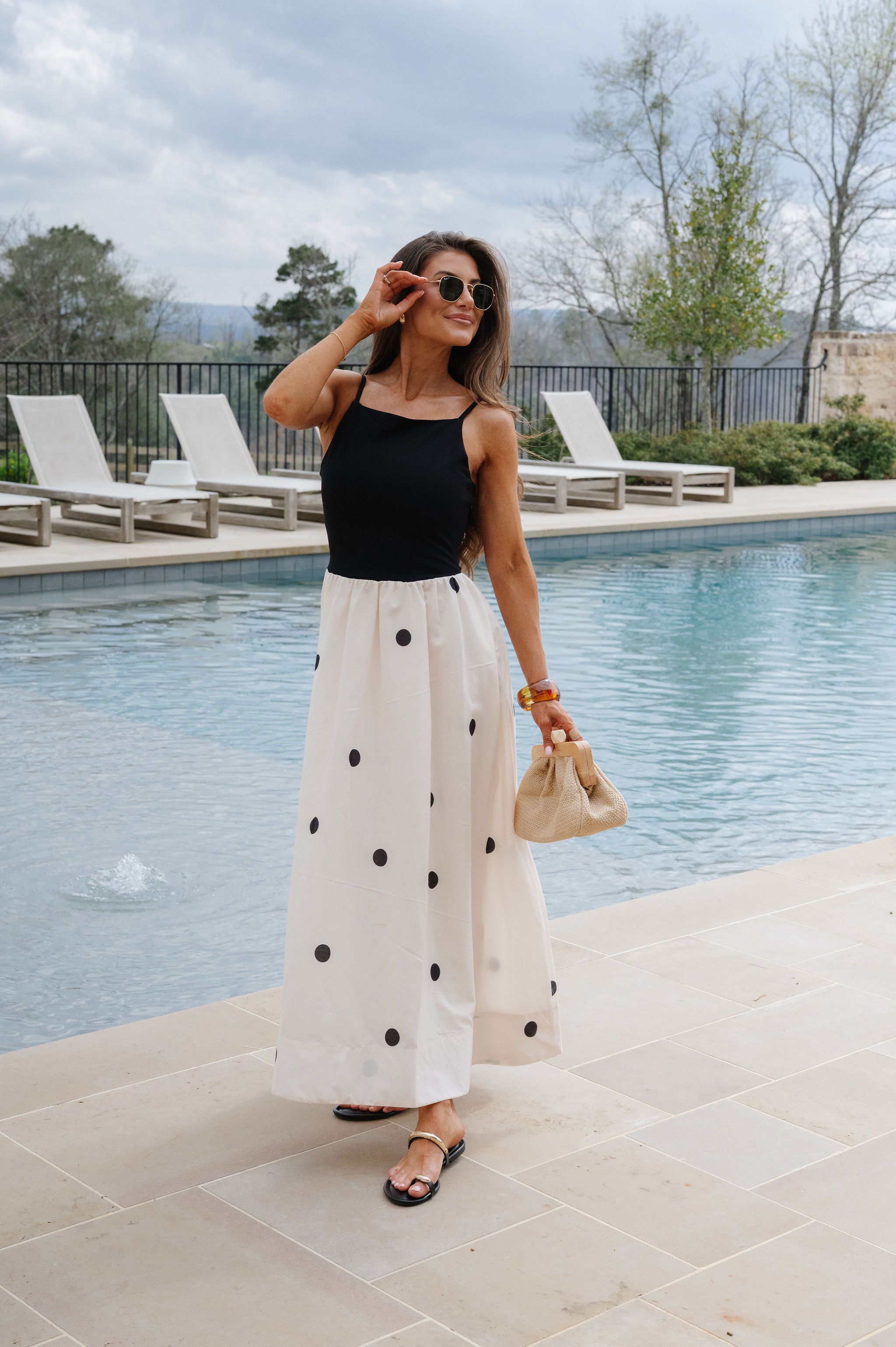 Mila Polka Dot Maxi Dress-Black
