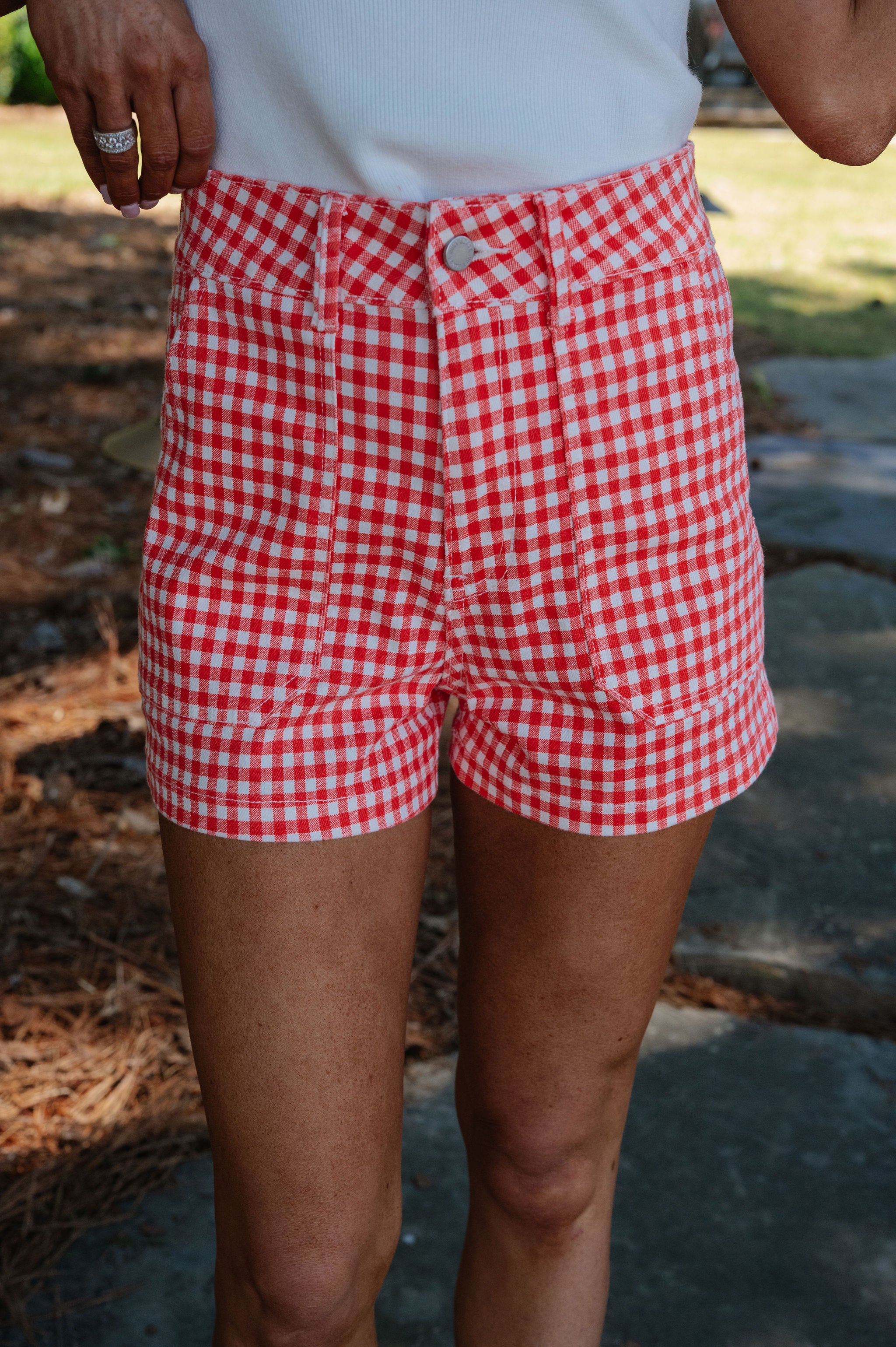 Kaylin Cargo Shorts-Red Gingham