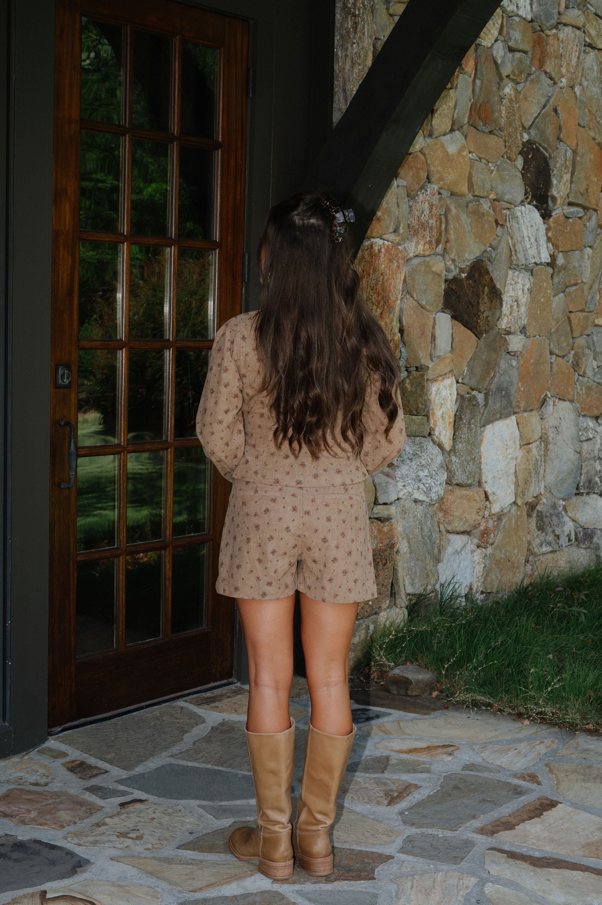 Lacey Corduroy Skort Set-Mocha/Red