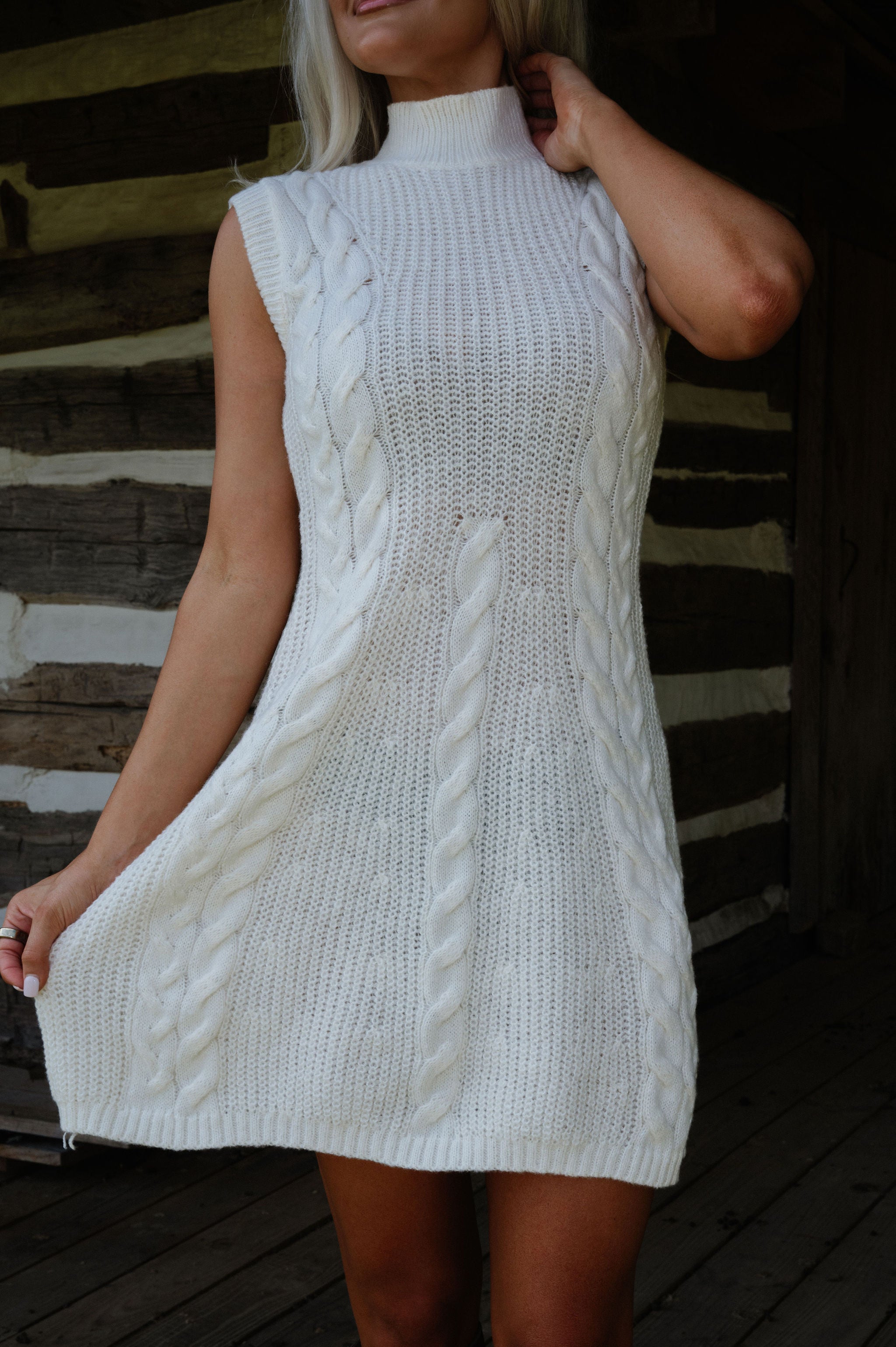 Rori Cable Knit Mini Dress-Ivory L Rori Cable Knit Mini Dress-Ivory L