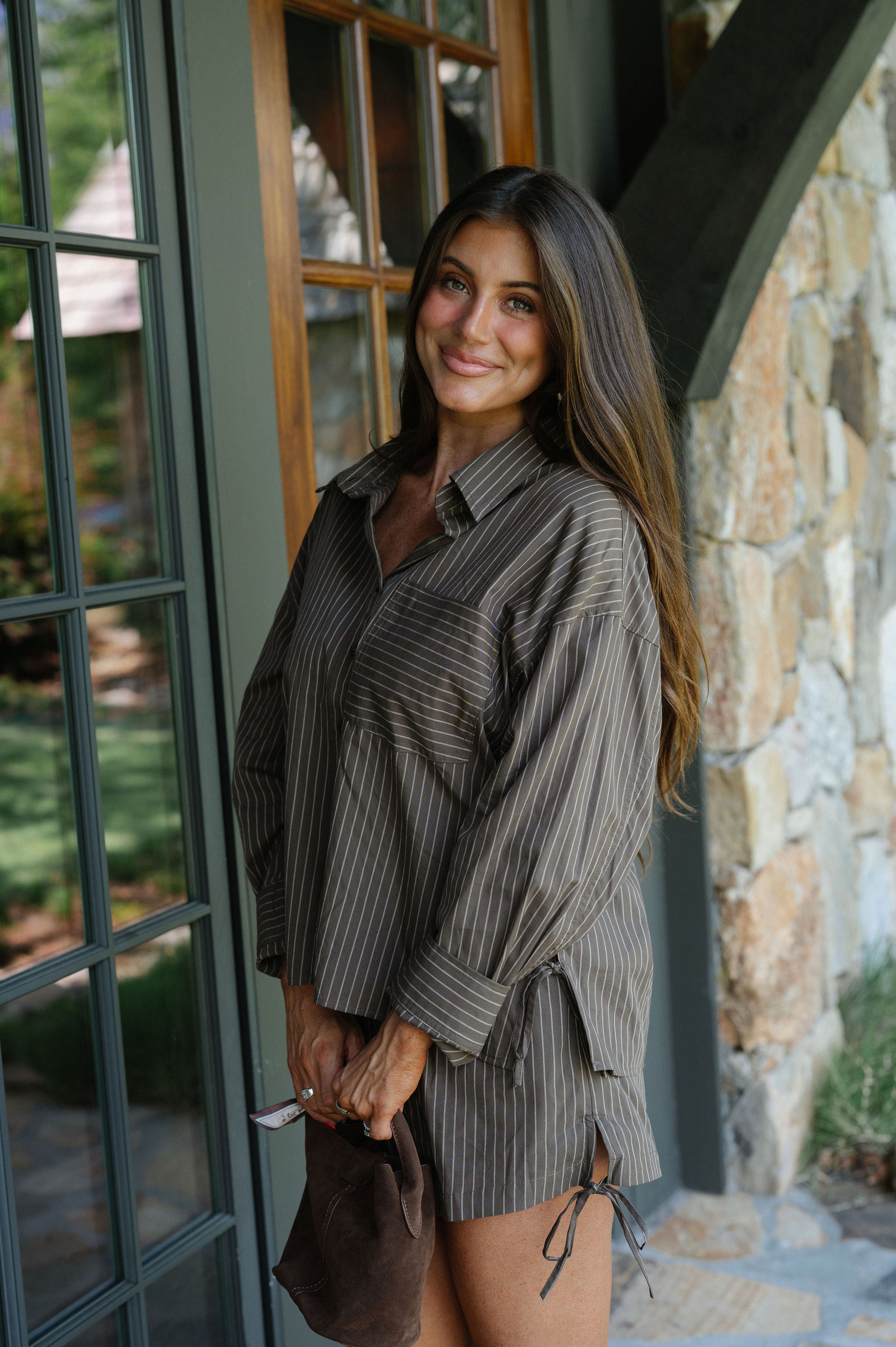 Evie Striped Shorts Set-Brown