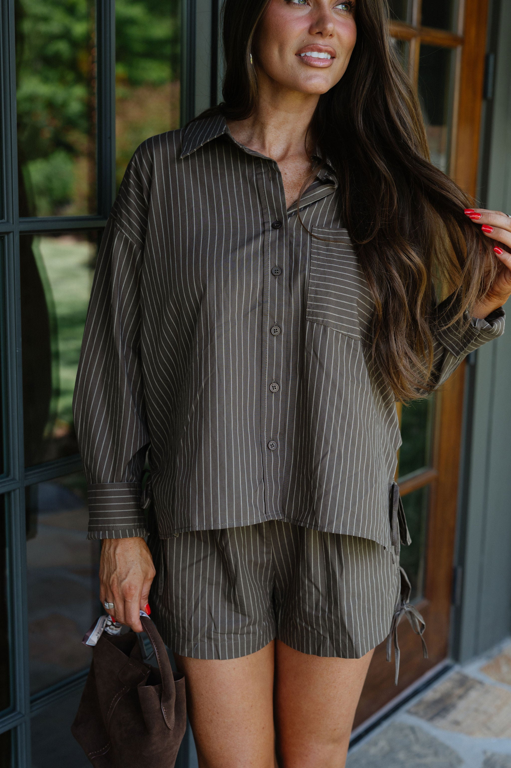 Evie Striped Shorts Set-Brown