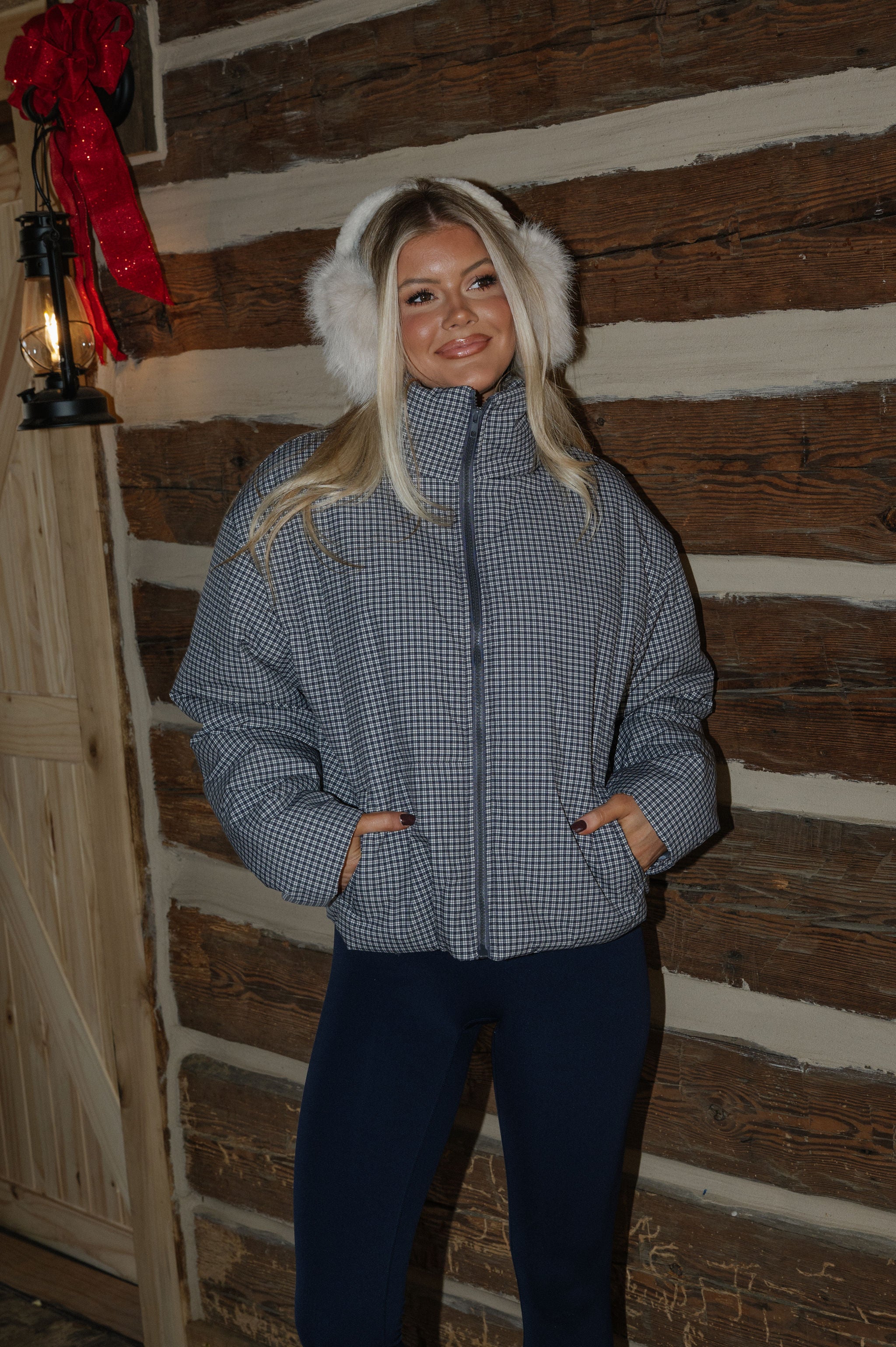 Emerson Plaid Puffer Jacket-Navy Multi