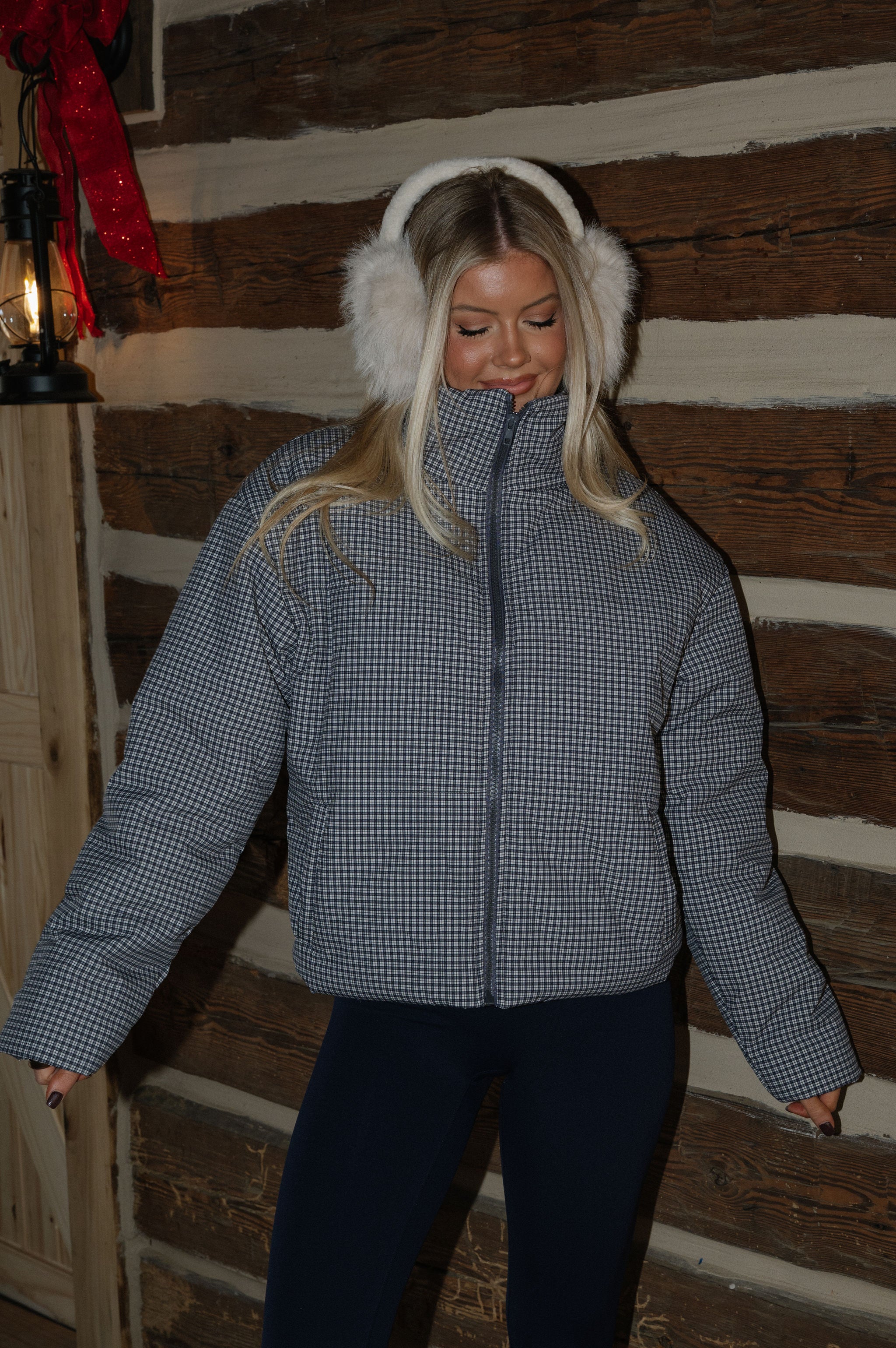 Emerson Plaid Puffer Jacket-Navy Multi