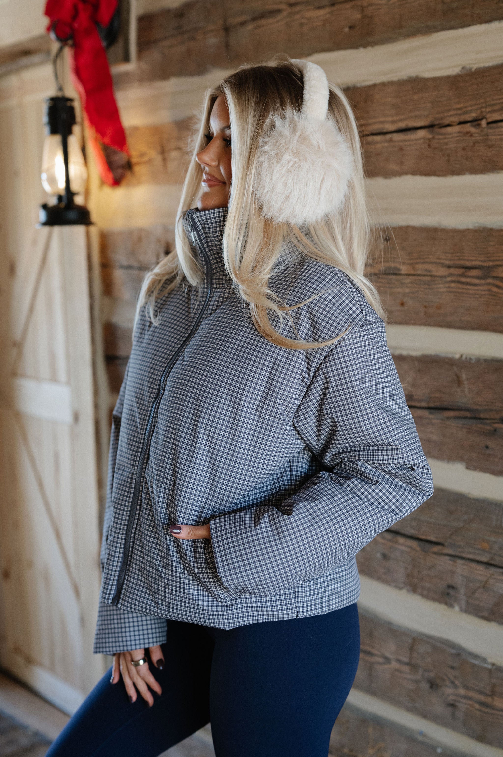 Emerson Plaid Puffer Jacket-Navy Multi