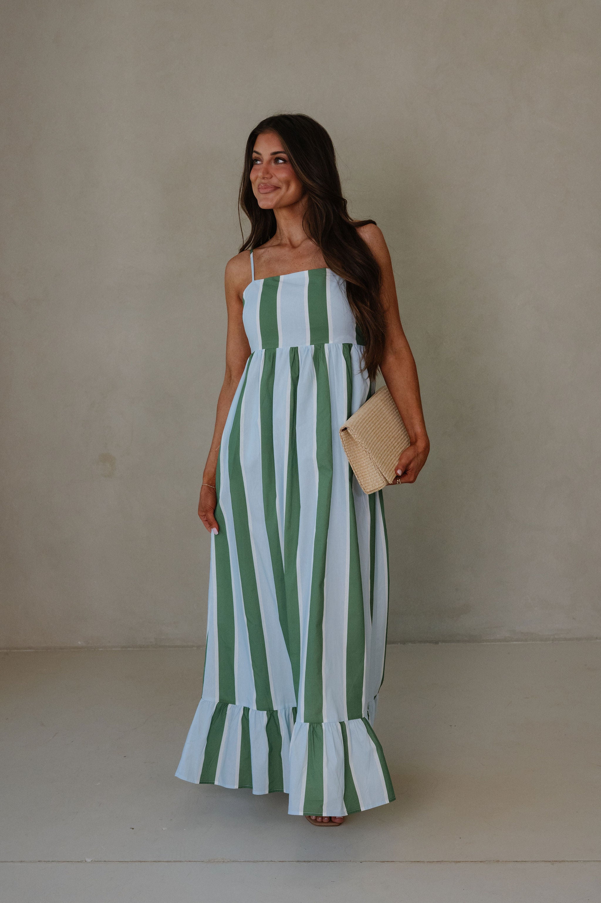 Maria Stripe Maxi Dress-Green
