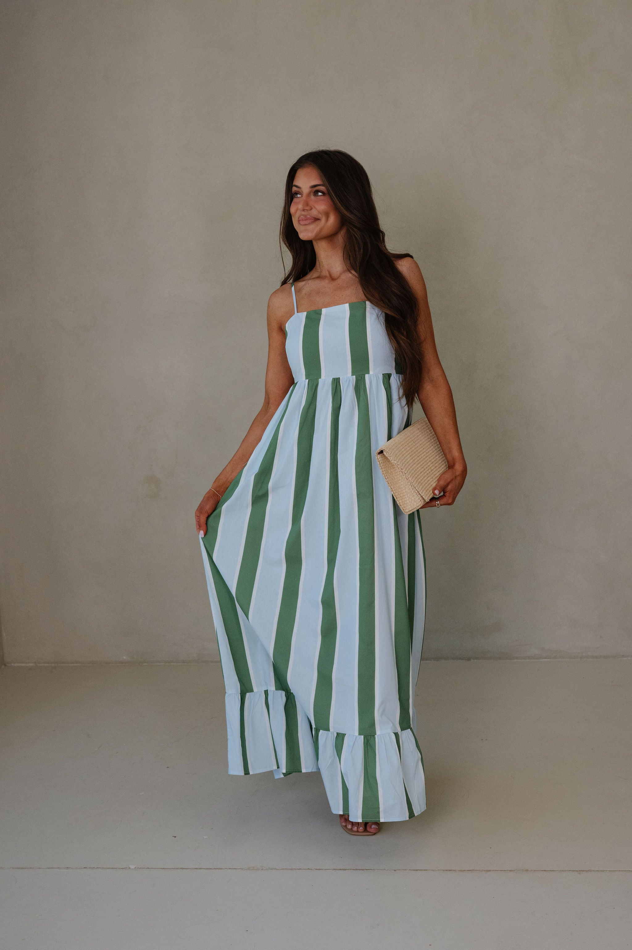 Maria Stripe Maxi Dress-Green