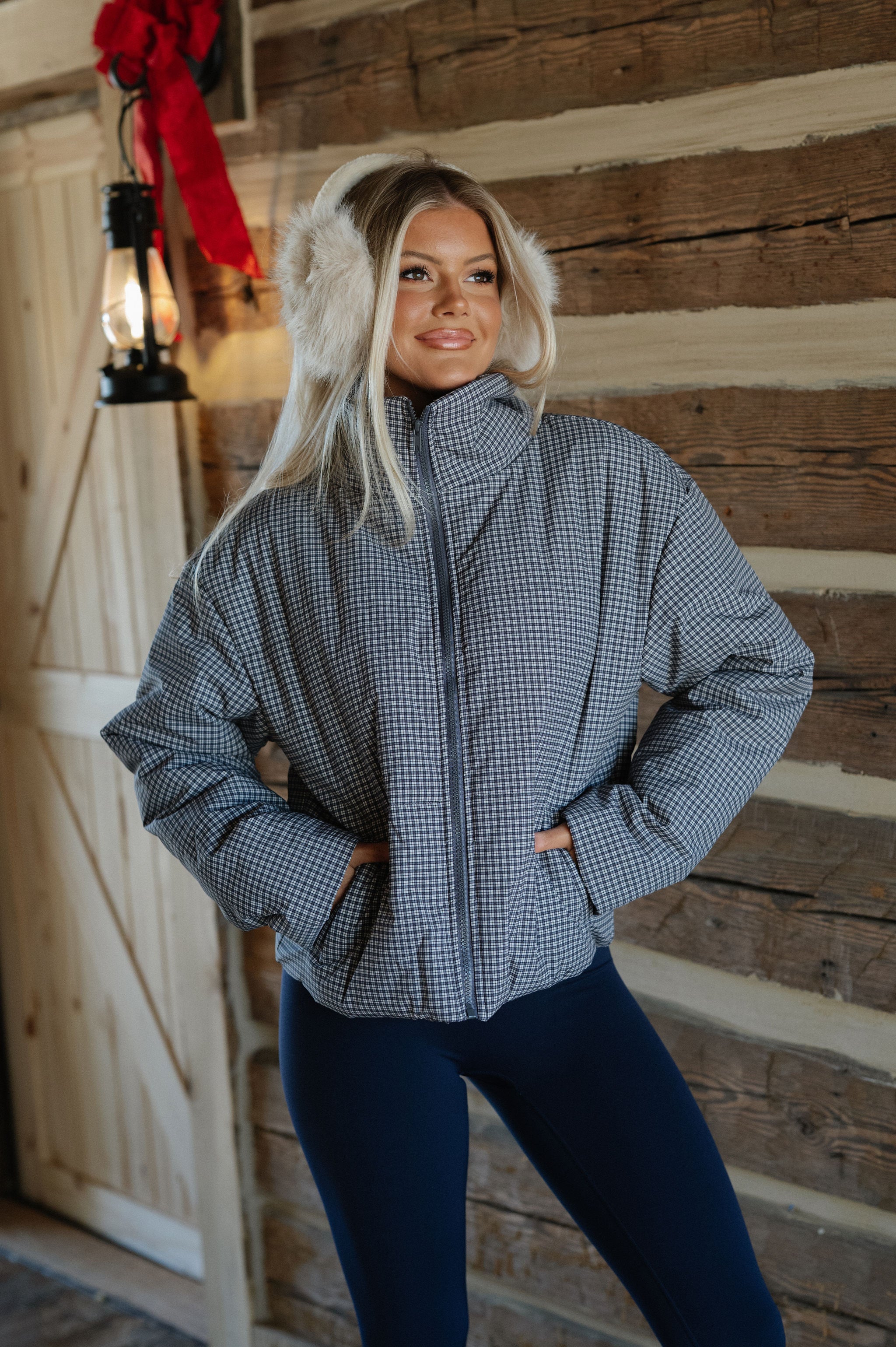 Emerson Plaid Puffer Jacket-Navy Multi