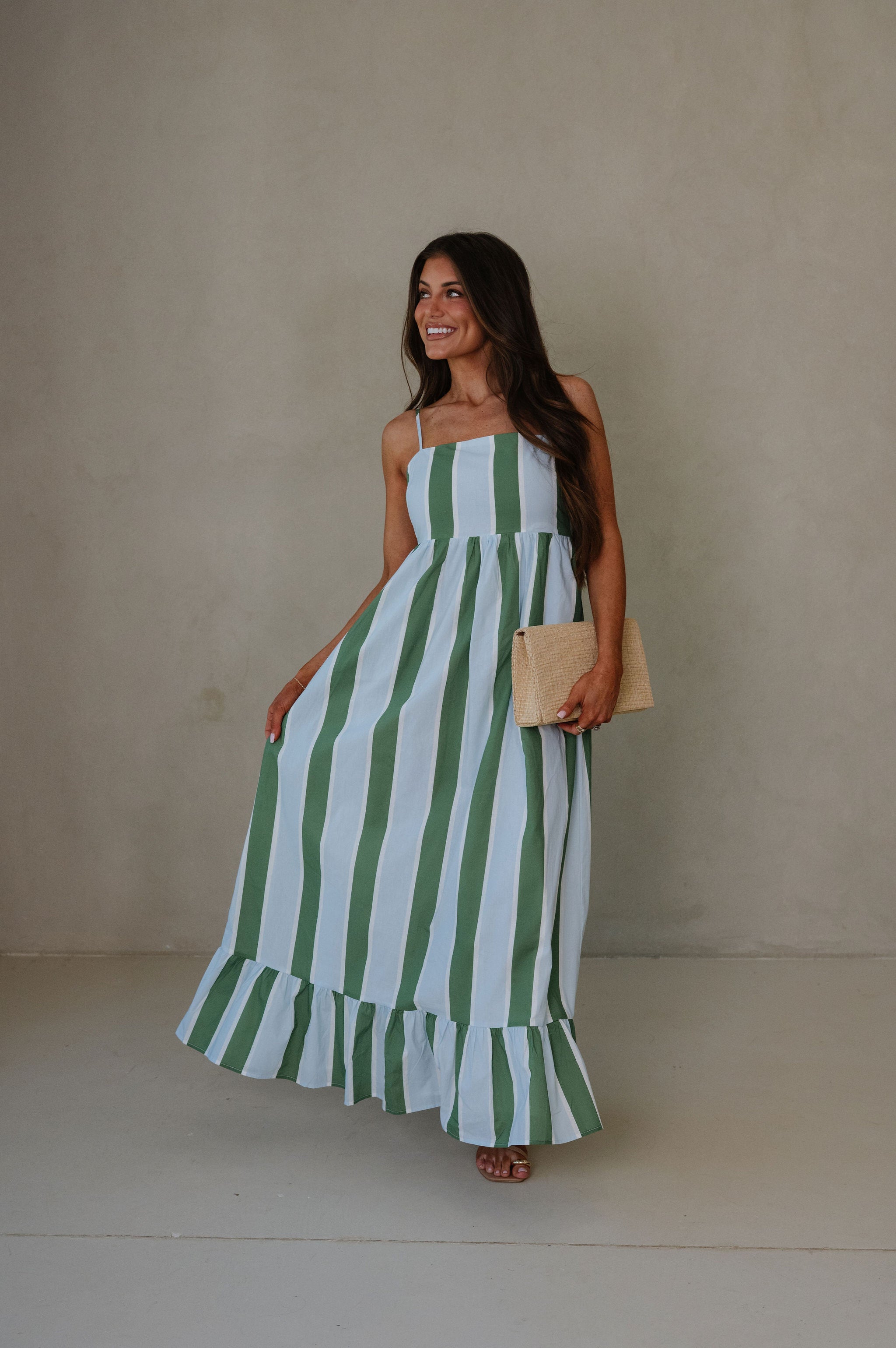 Maria Stripe Maxi Dress-Green