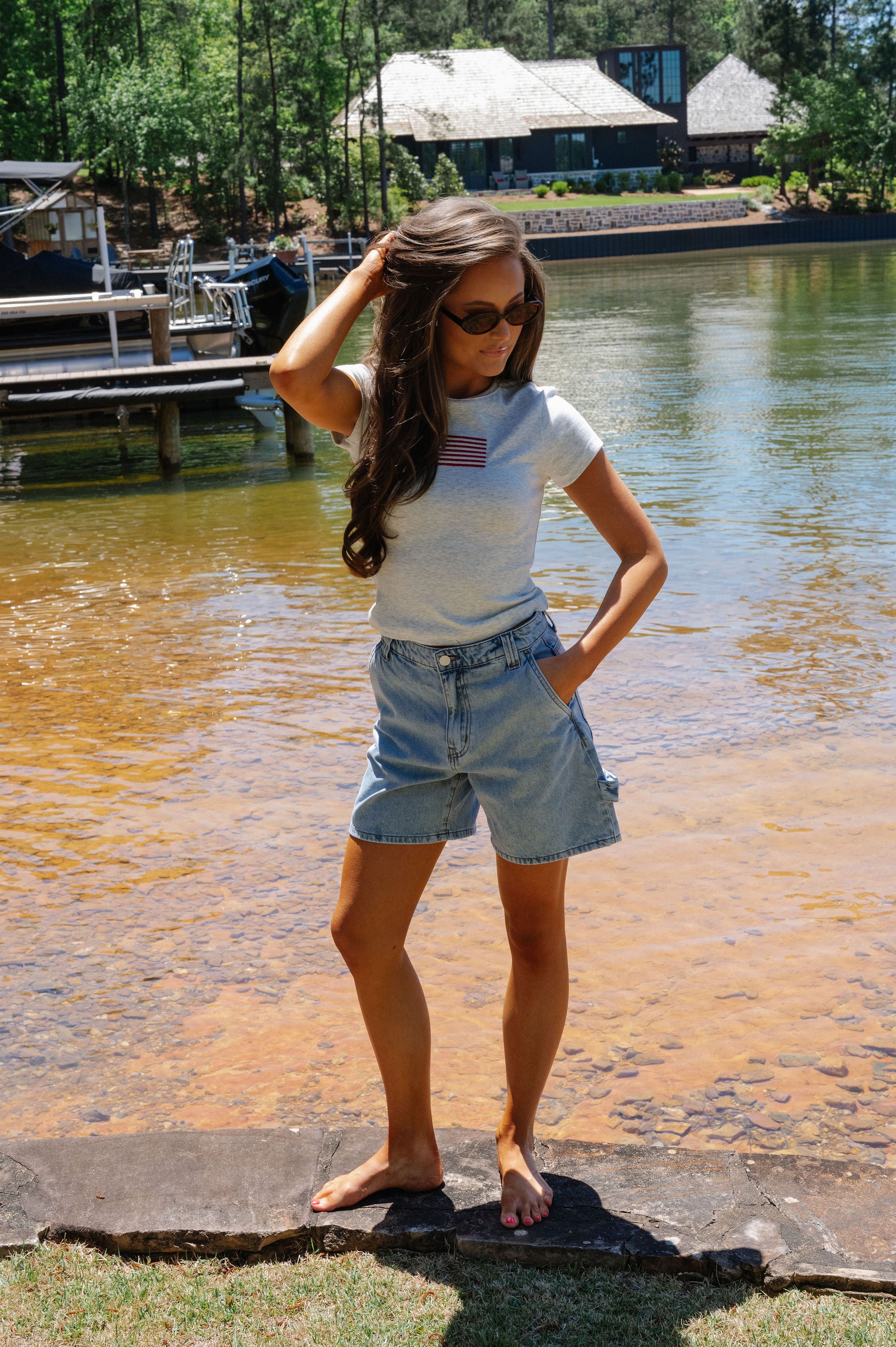 American Flag Short Sleeve T-Shirt-Melange