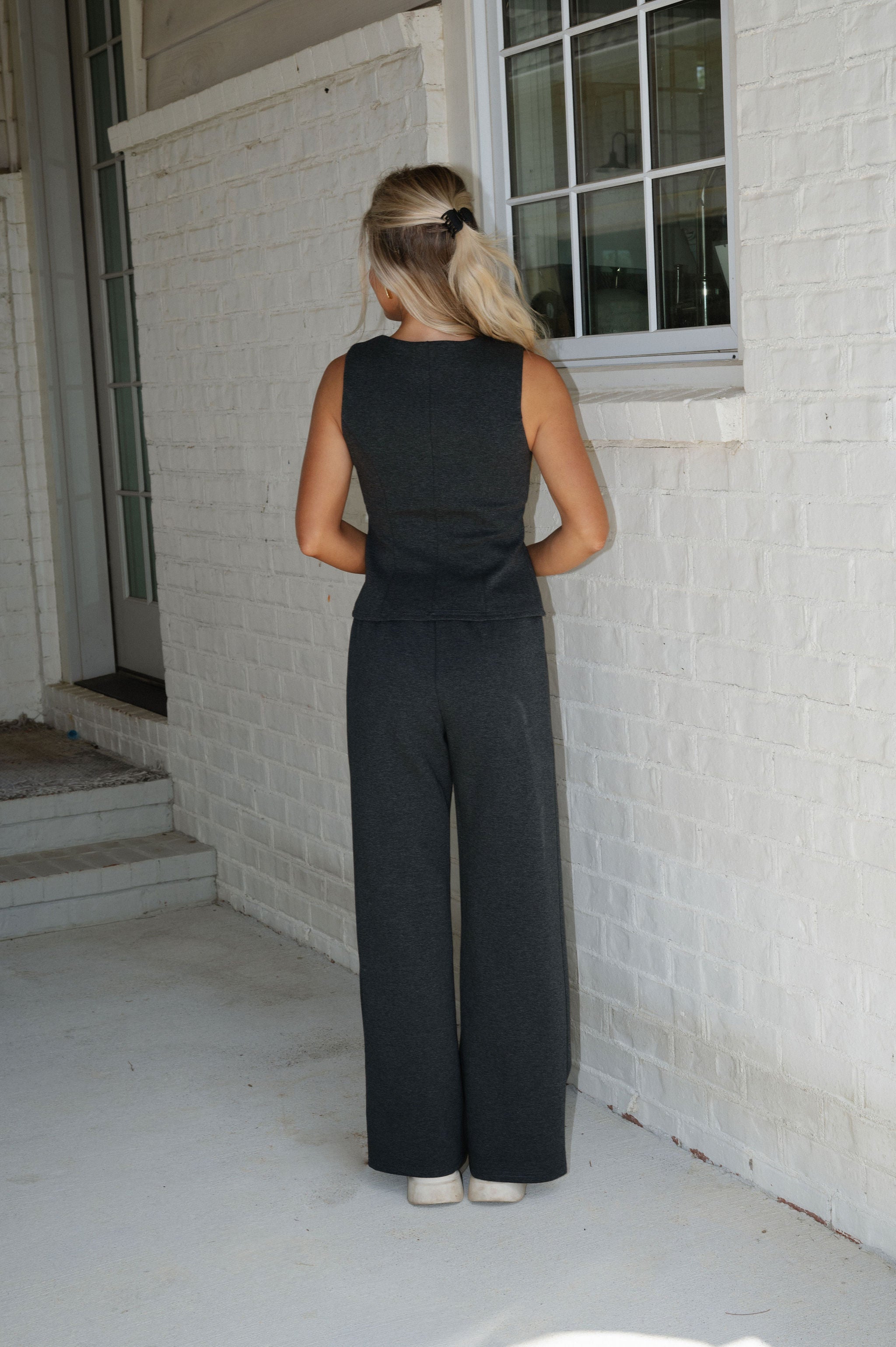 Kate Peplum Pants Set-Charcoal