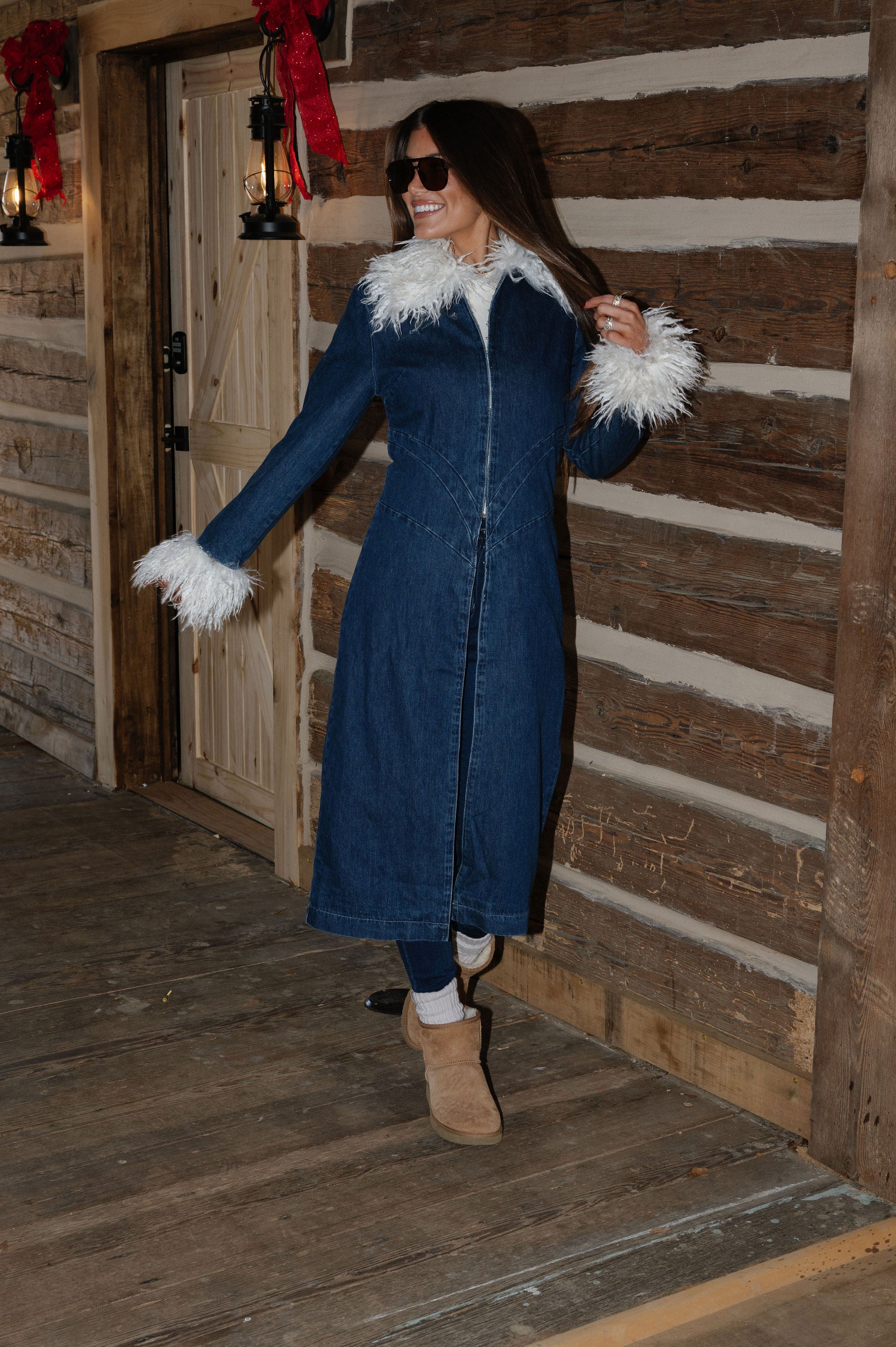 Briar Faux Fur Contrast Coat-Denim