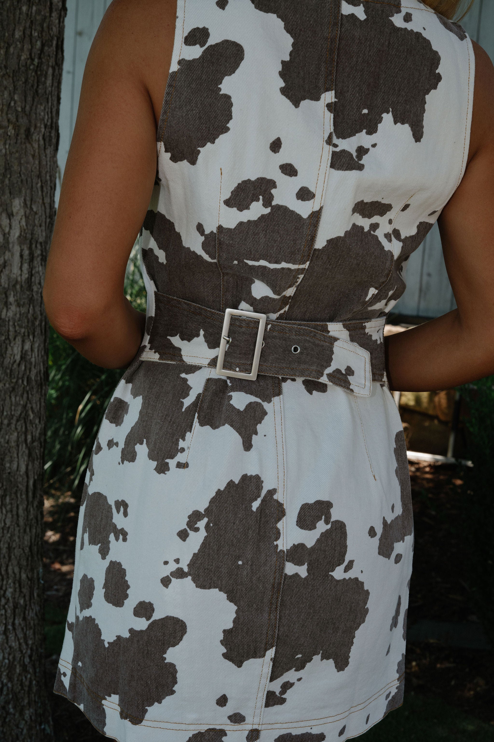 Cow Print Mini Dress-White/Brown