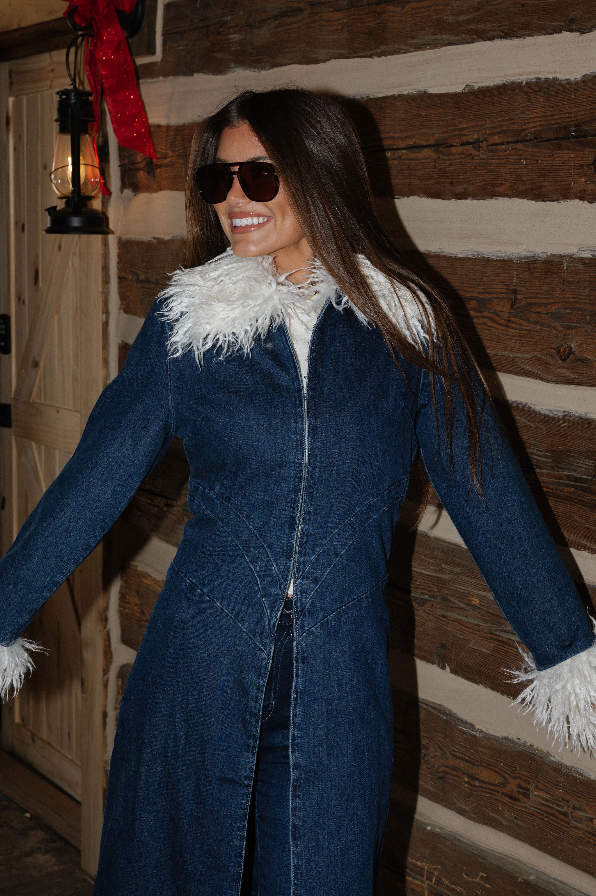 Briar Faux Fur Contrast Coat-Denim