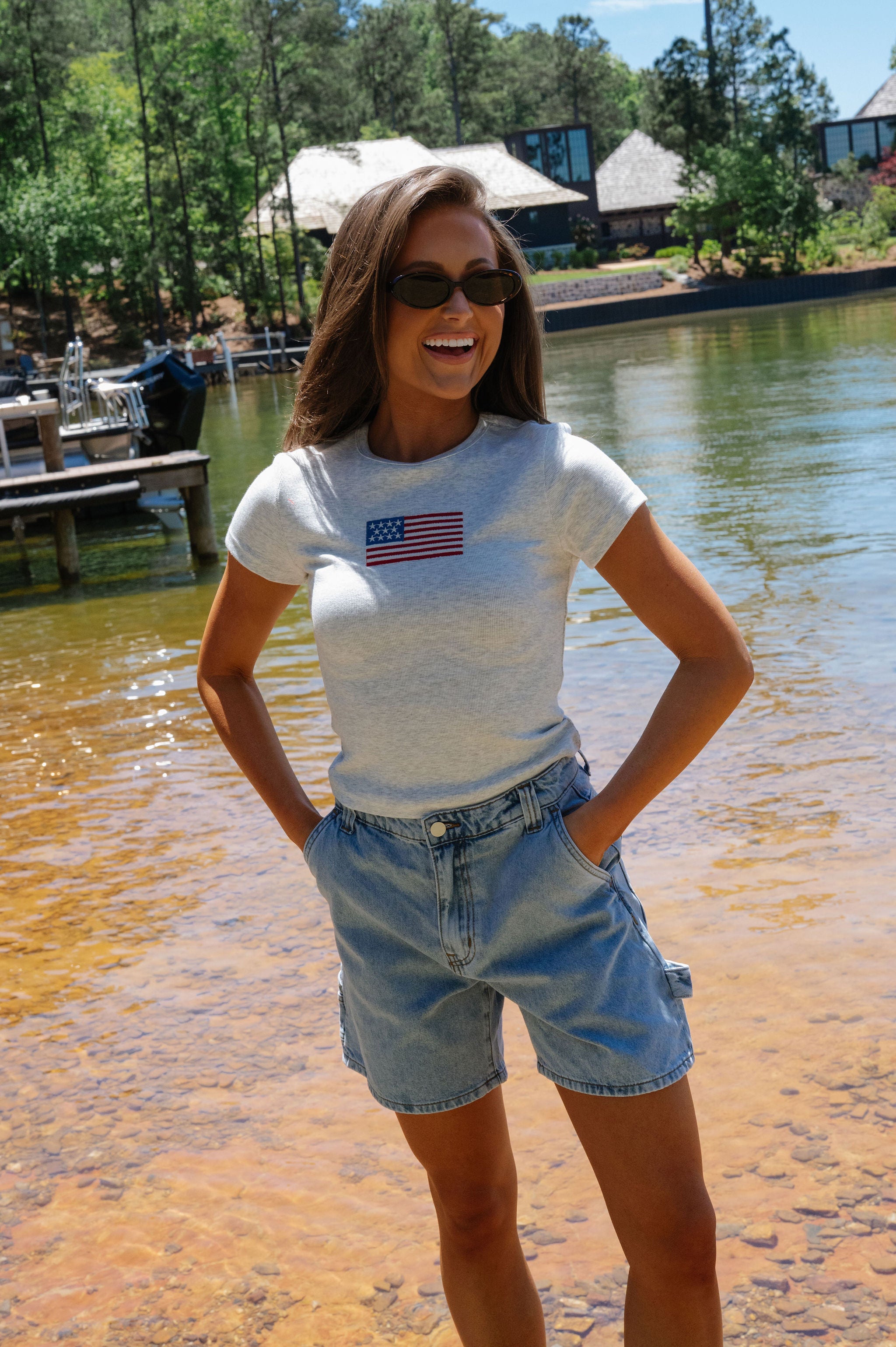 American Flag Short Sleeve T-Shirt-Melange