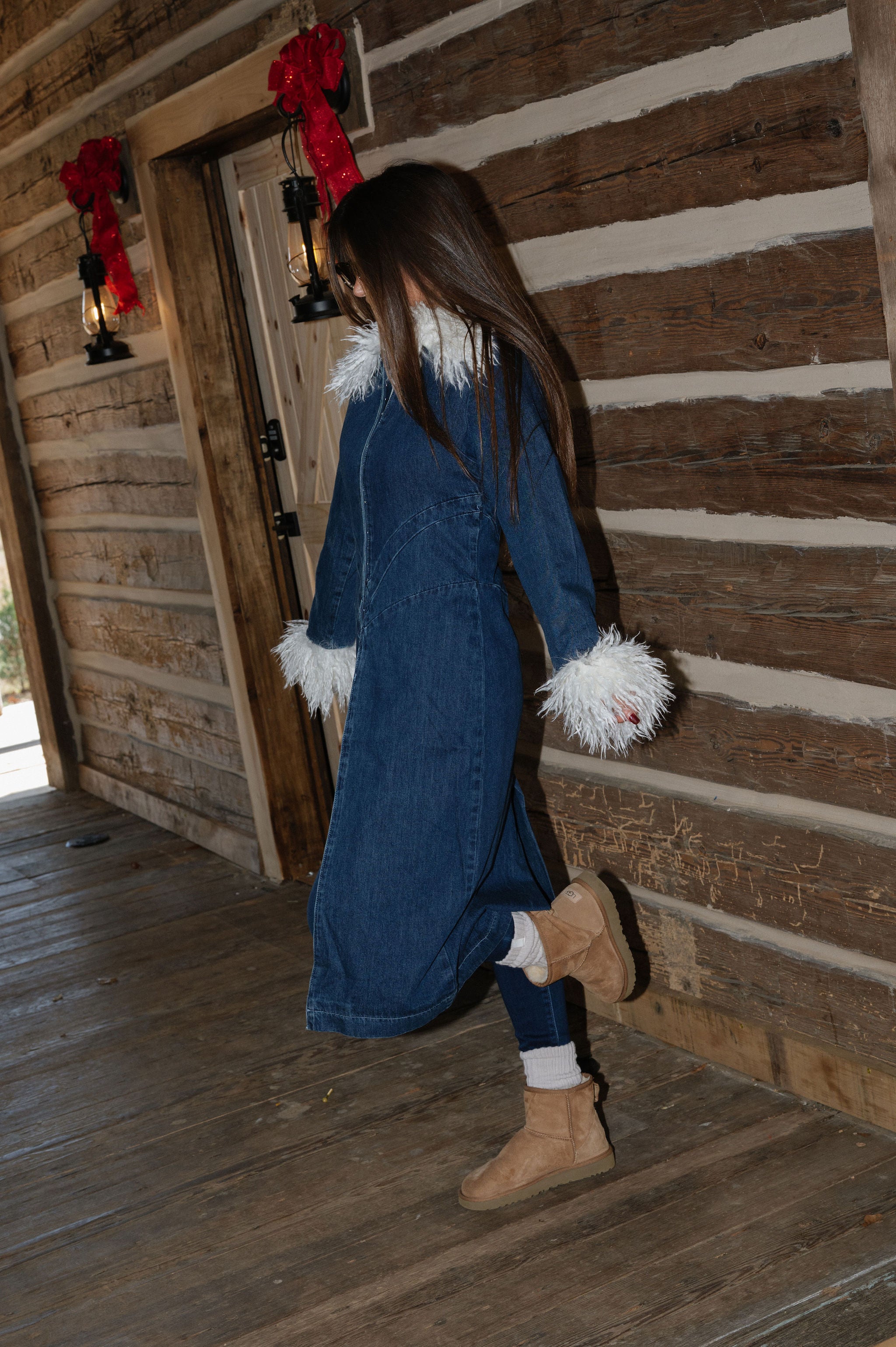 Briar Faux Fur Contrast Coat-Denim