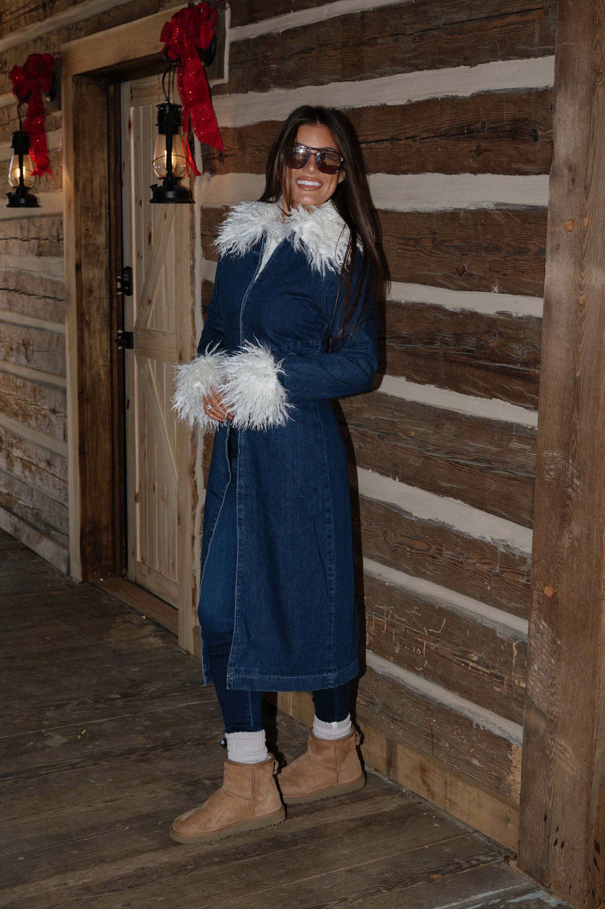 Briar Faux Fur Contrast Coat-Denim