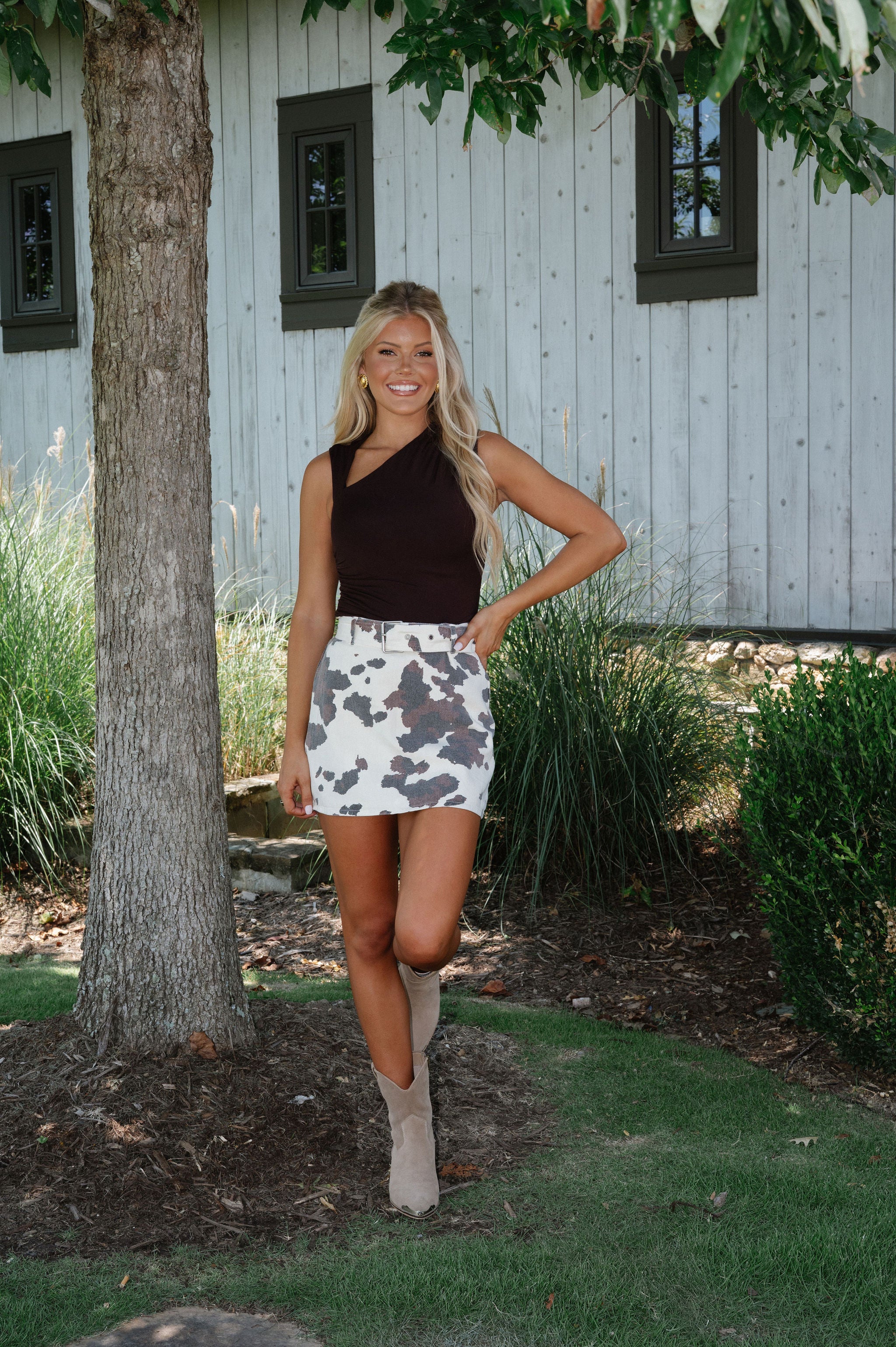 Cow Print Mini Skirt-Cream