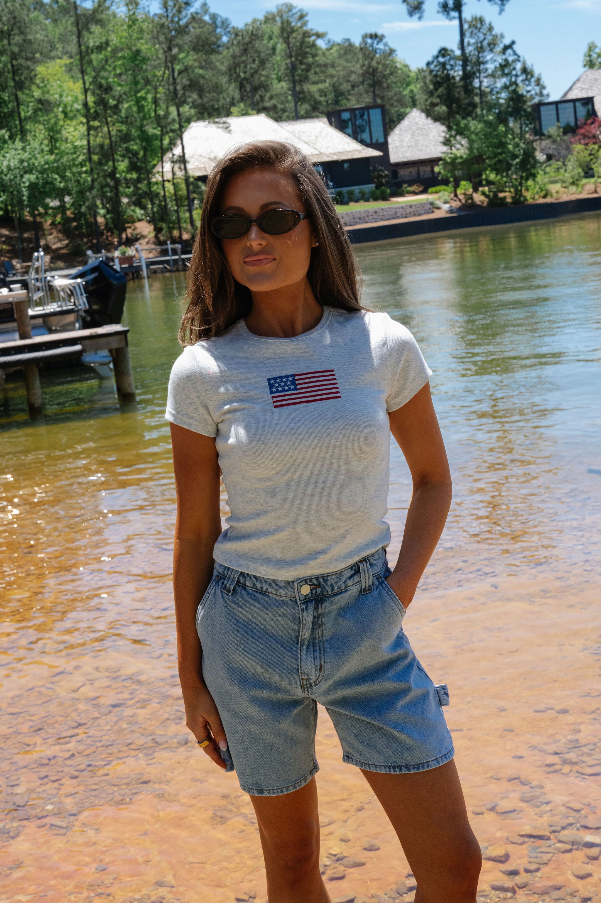 American Flag Short Sleeve T-Shirt-Melange