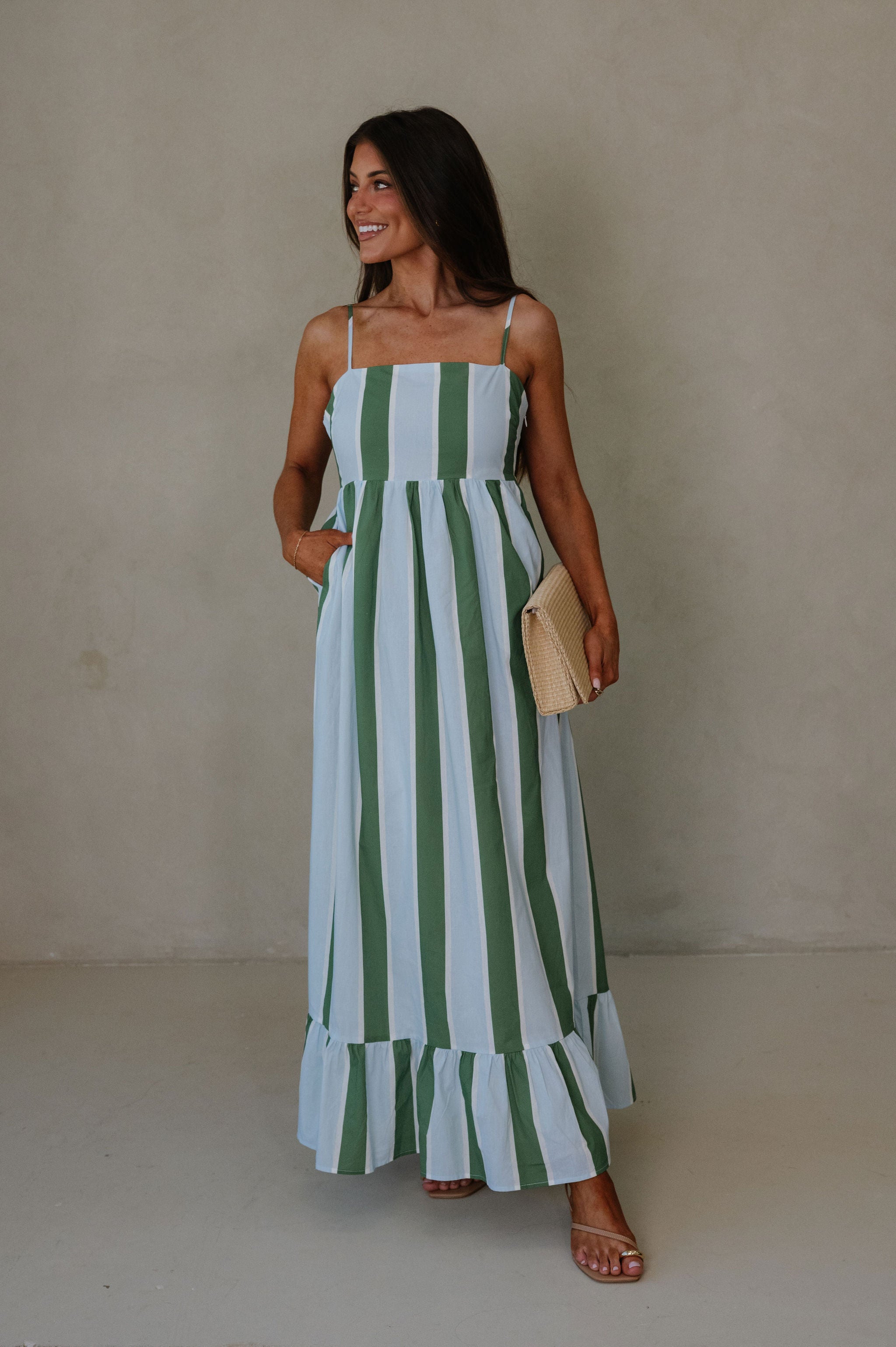 Maria Stripe Maxi Dress-Green