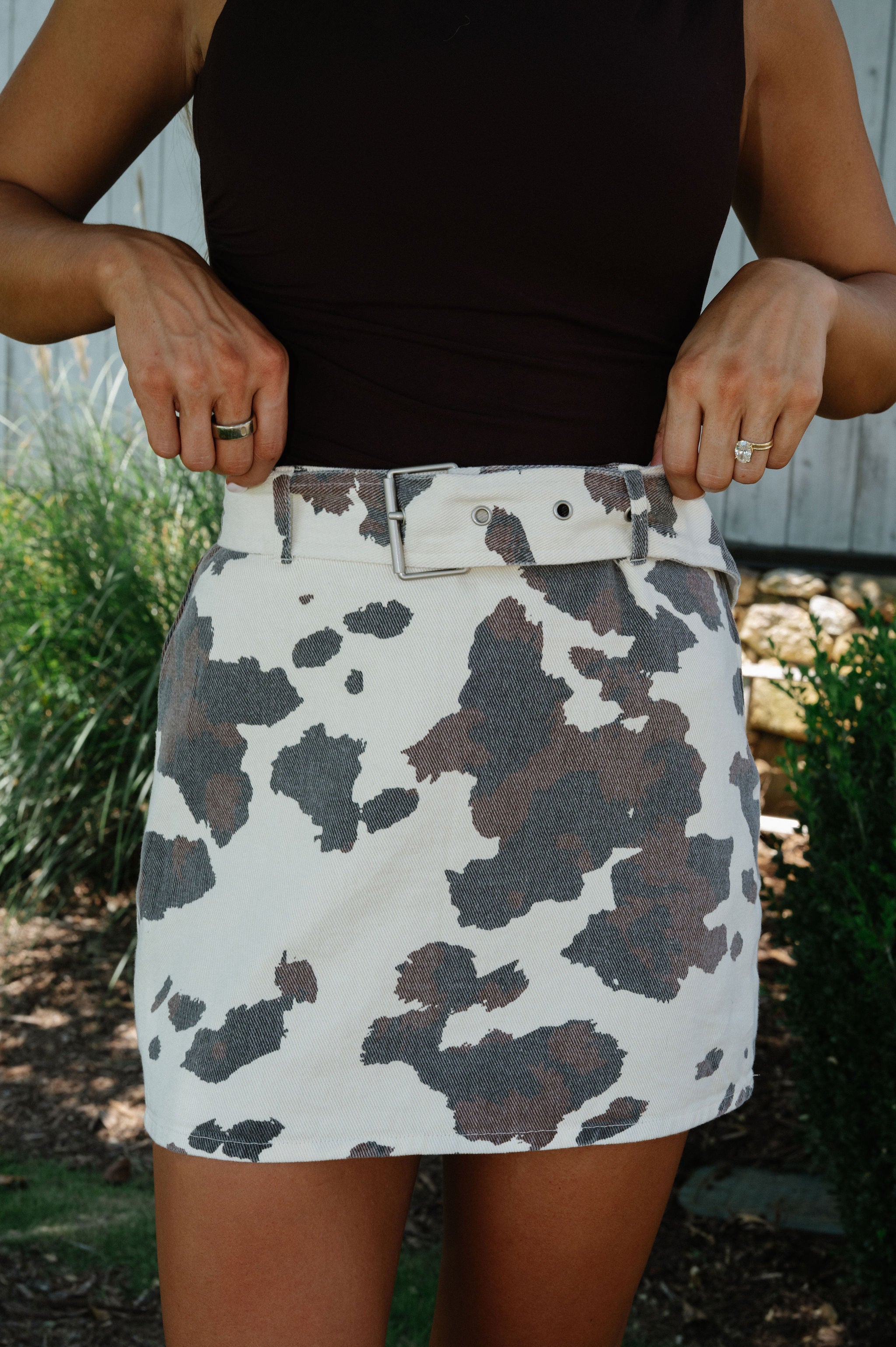 Cow Print Mini Skirt-Cream