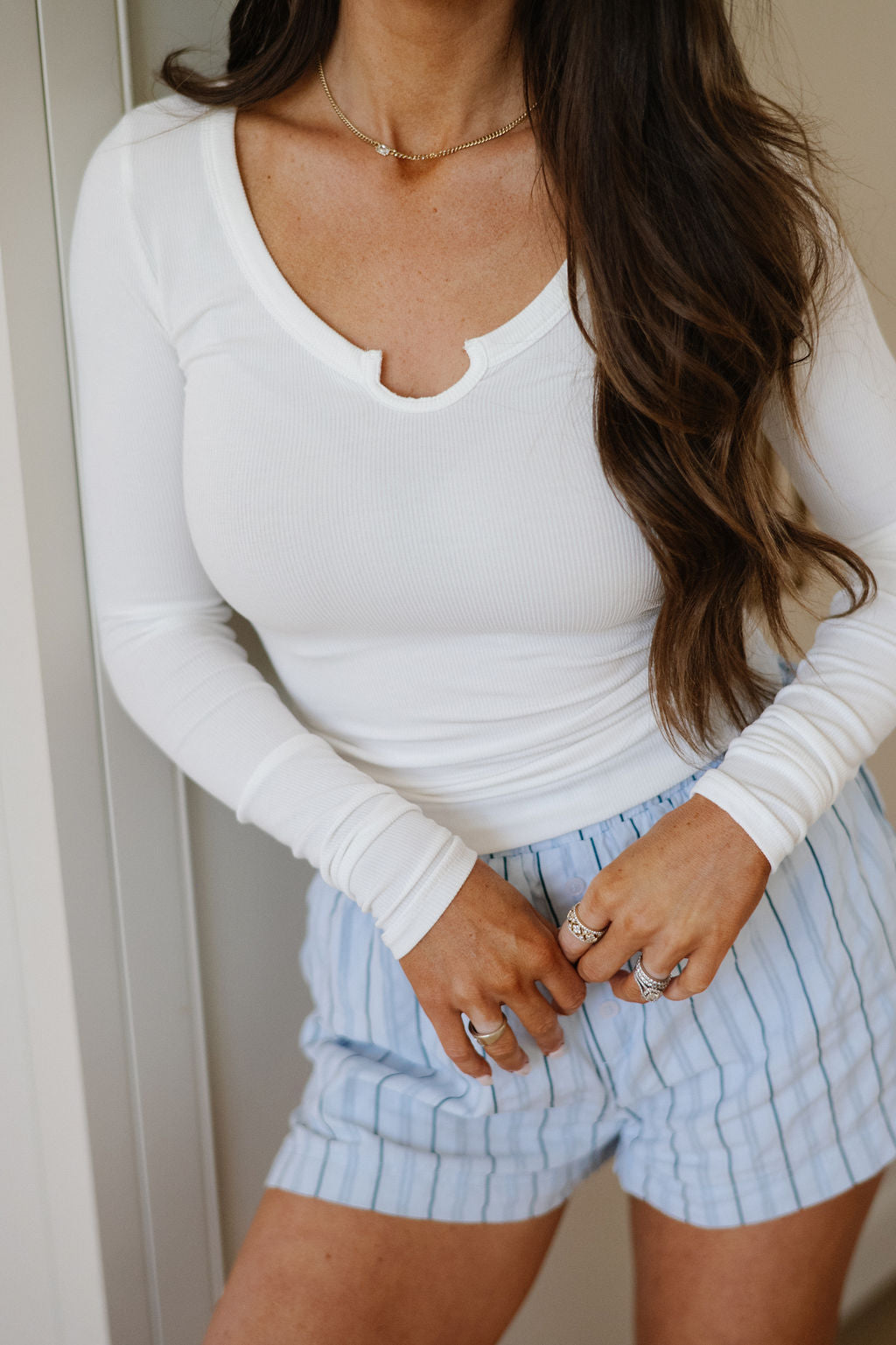Henley Fitted Top-Off White