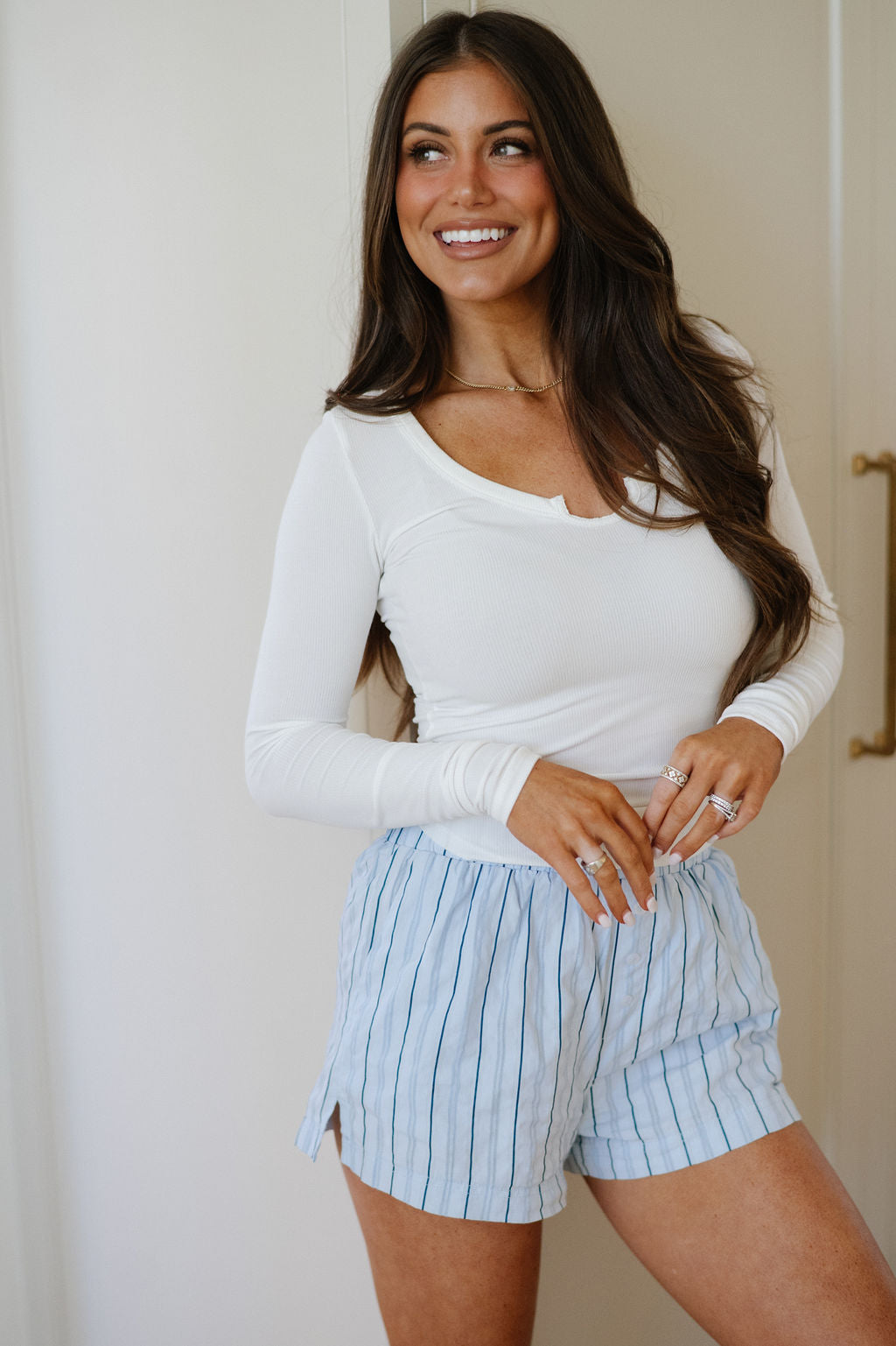 Henley Fitted Top-Off White