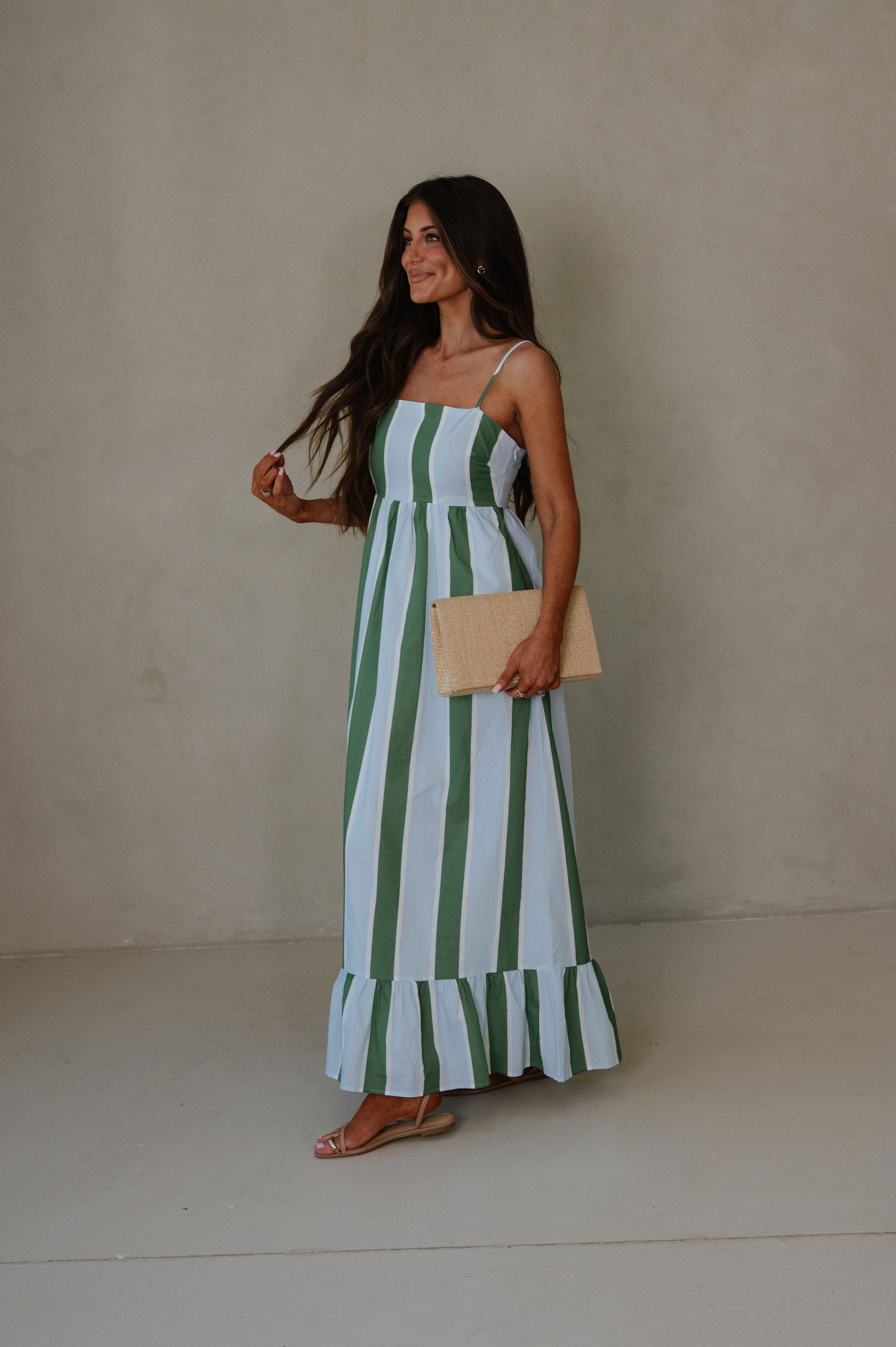 Maria Stripe Maxi Dress-Green