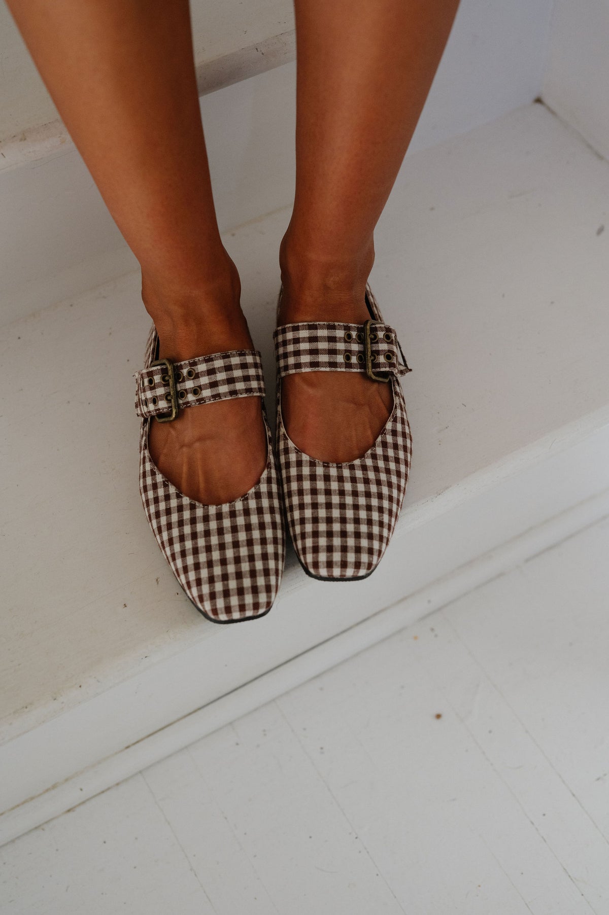 Soho Buckle Ballet Flat-Coffee Gingham