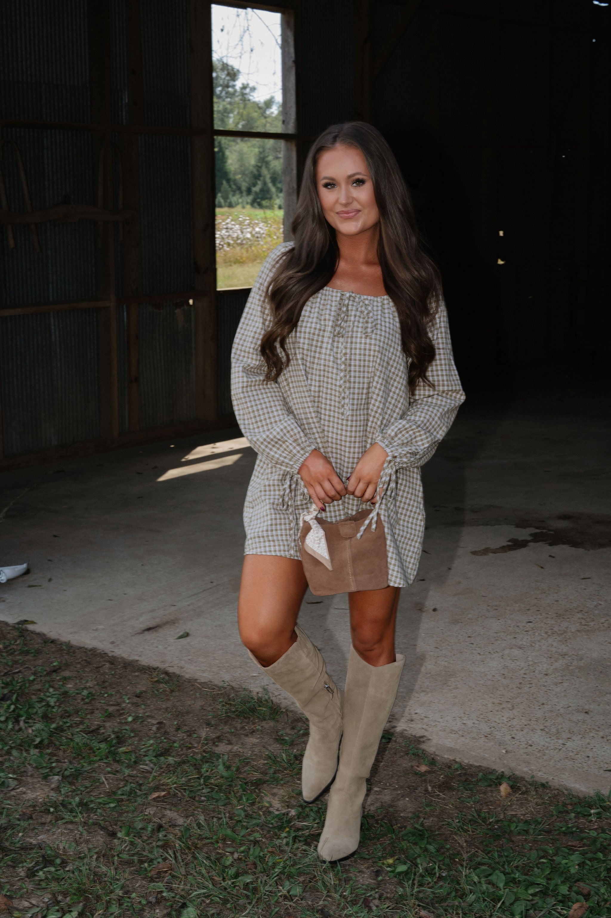 Kara Plaid Mini Dress-Olive
