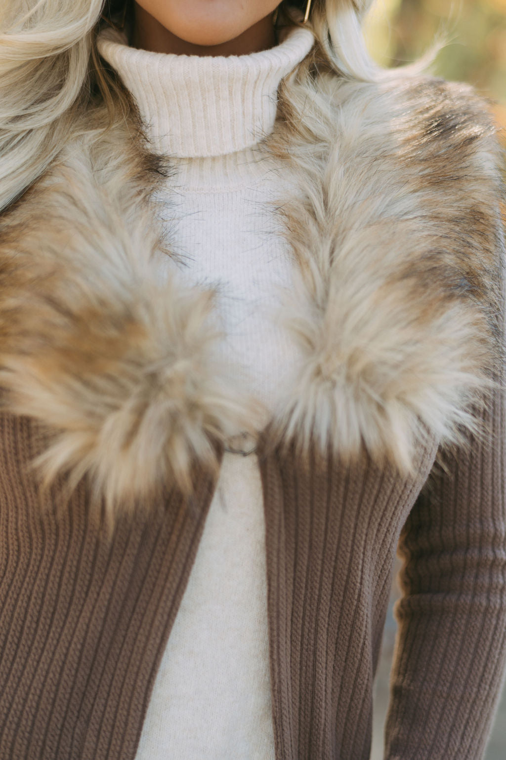 Greer Faux Fur Knit Duster- Brown