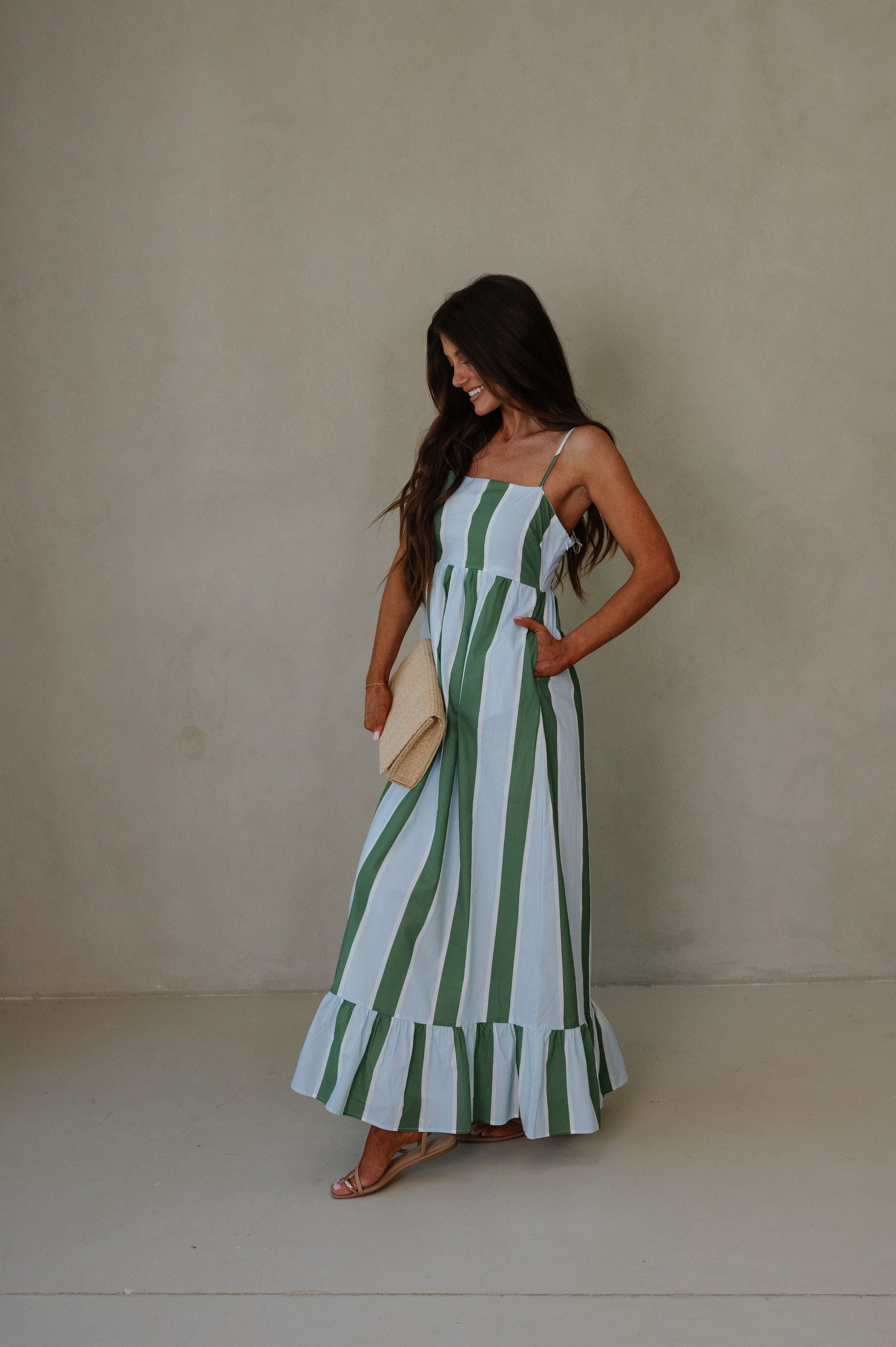 Maria Stripe Maxi Dress-Green