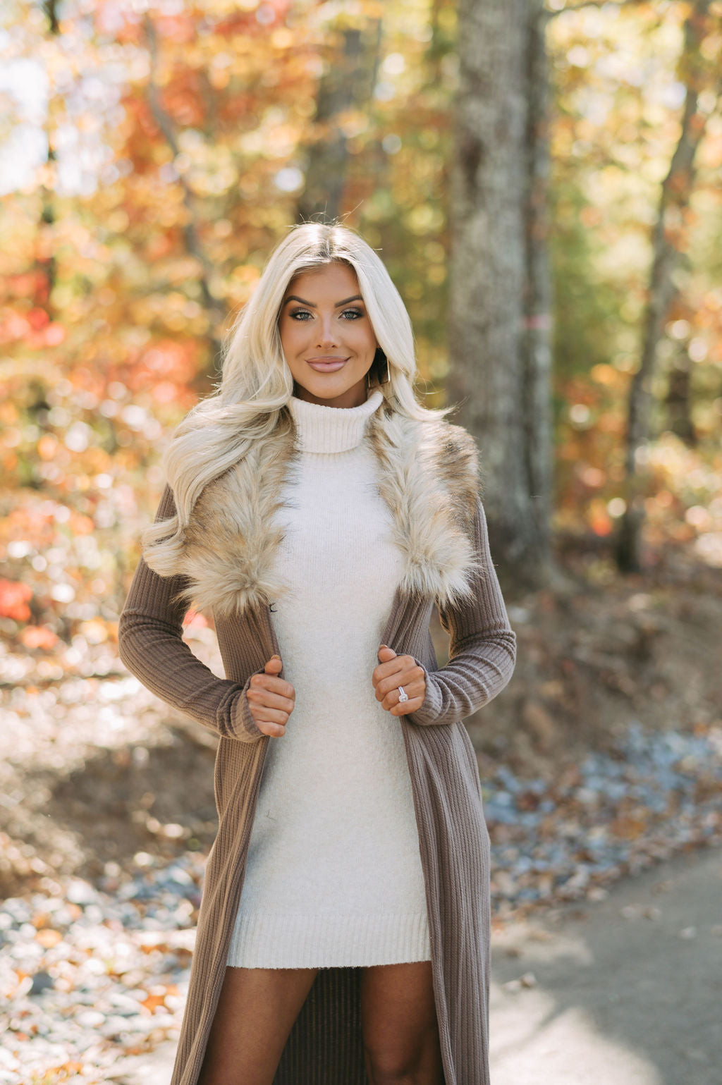Greer Faux Fur Knit Duster- Brown