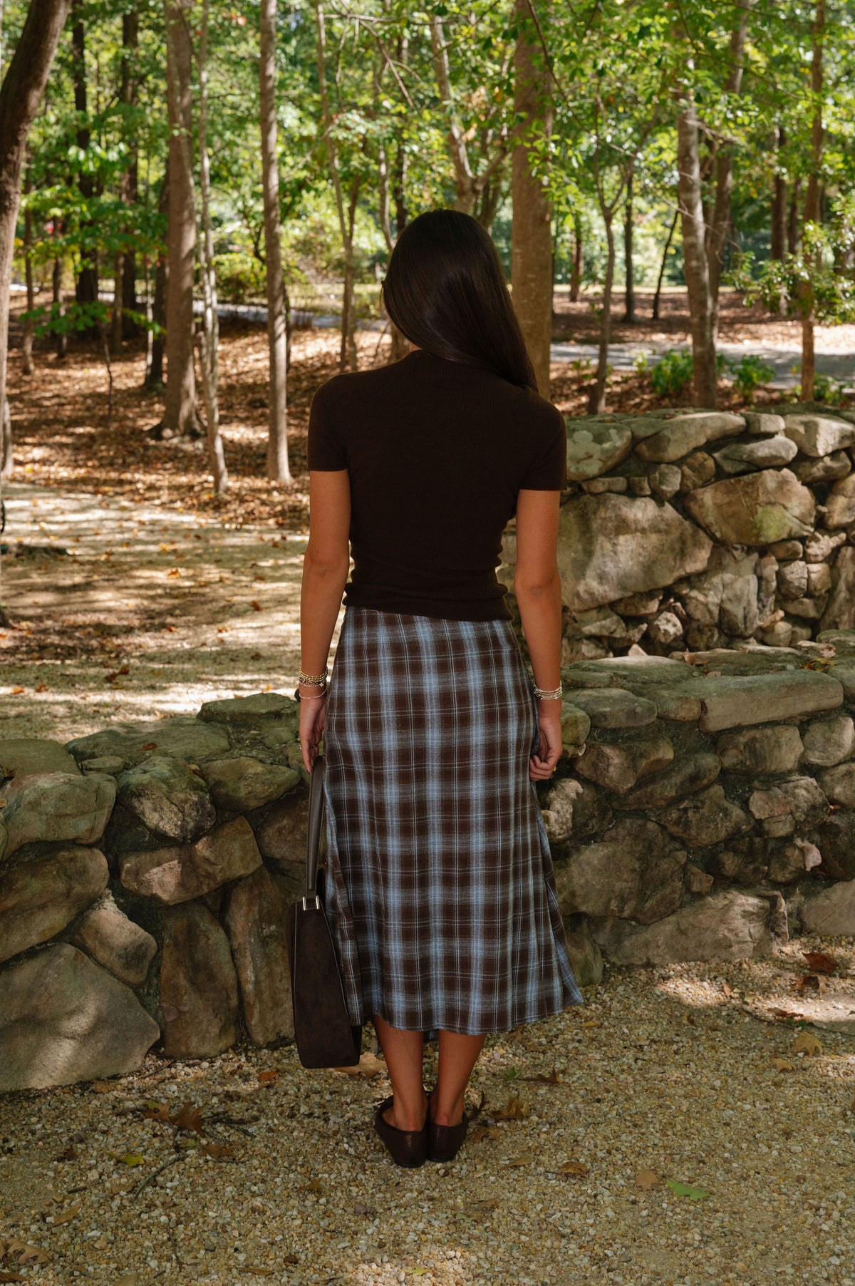 Laken Plaid Midi Skirt-Brown/Blue