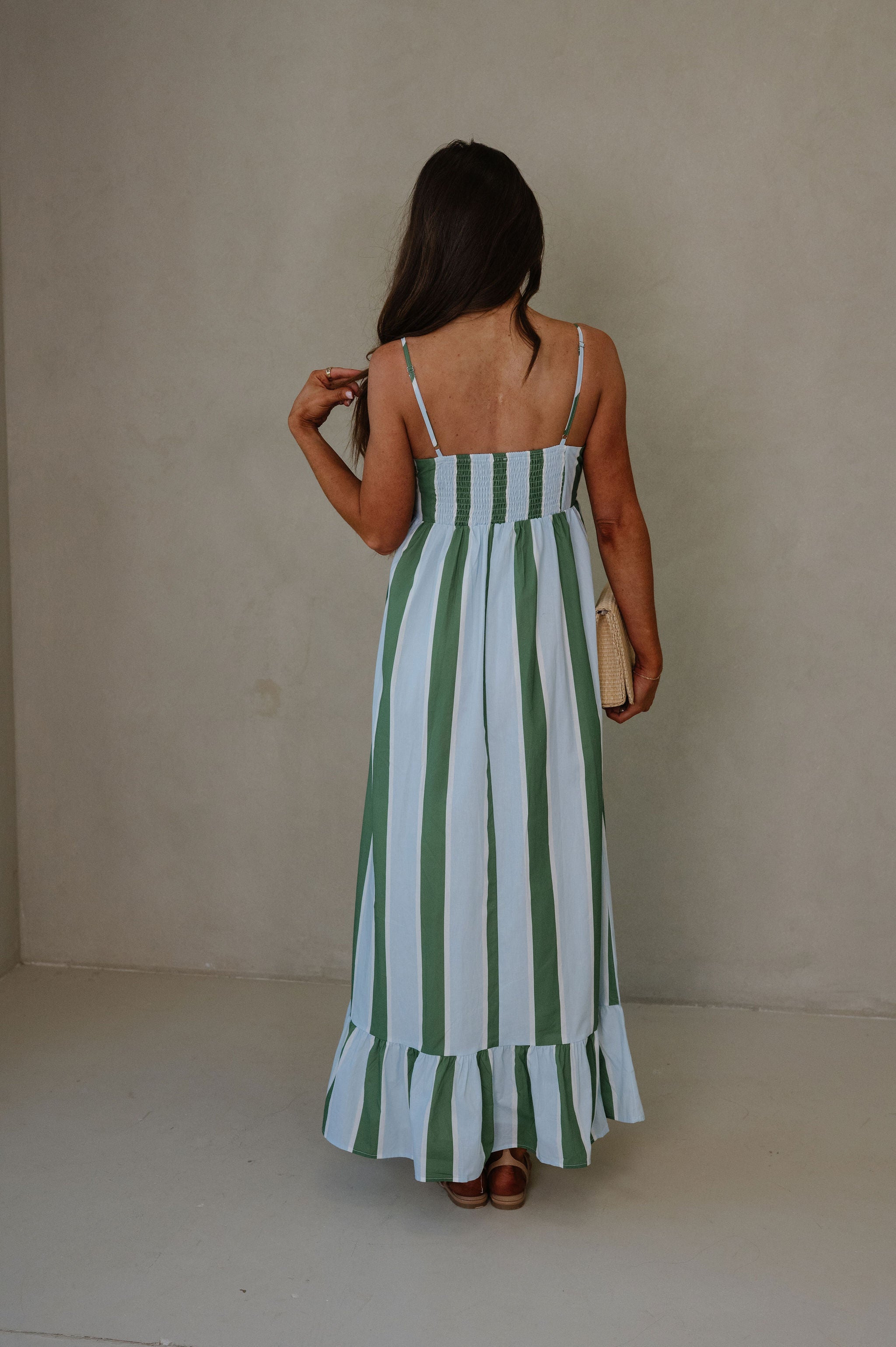 Maria Stripe Maxi Dress-Green