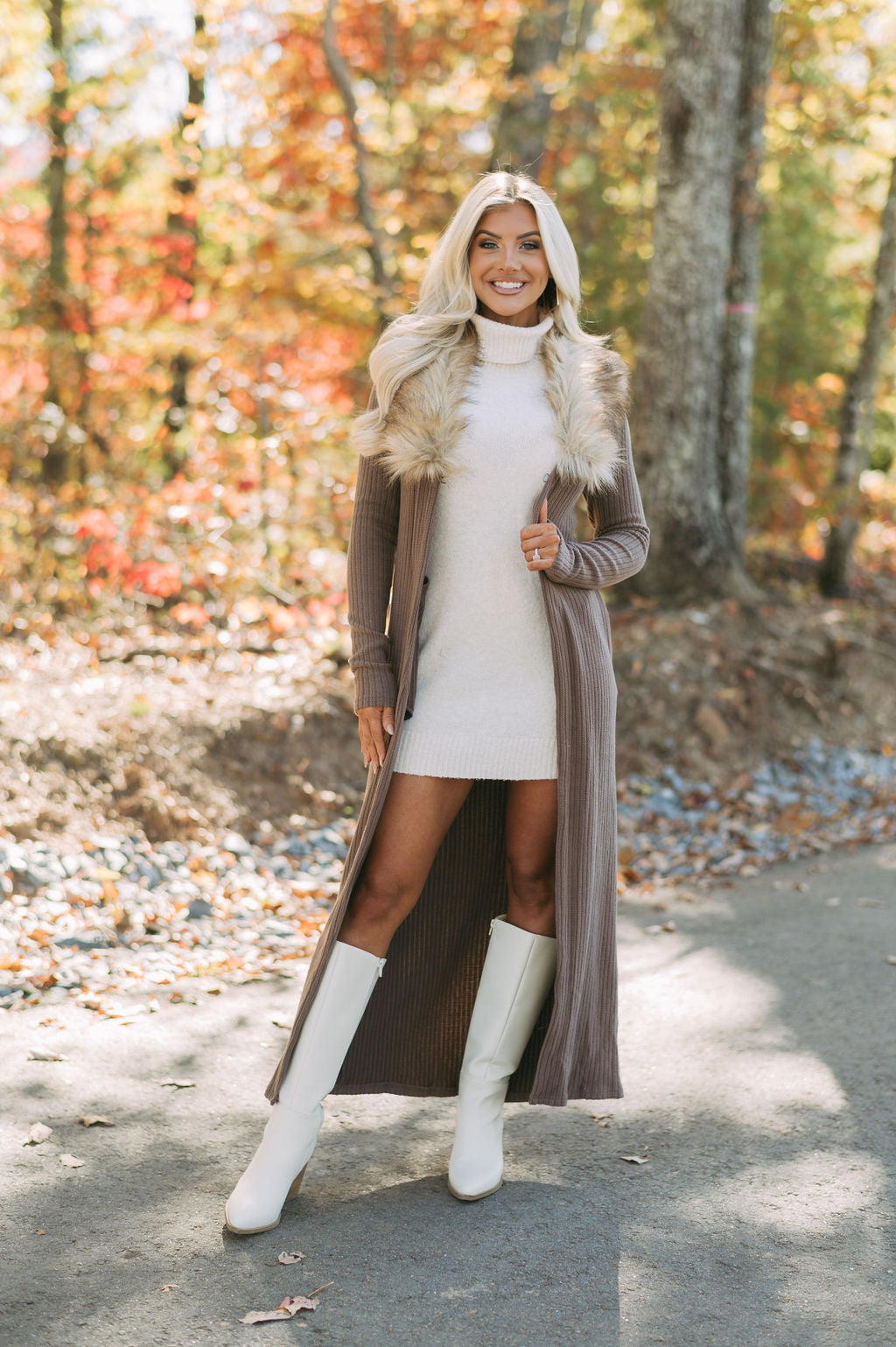 Greer Faux Fur Knit Duster- Brown