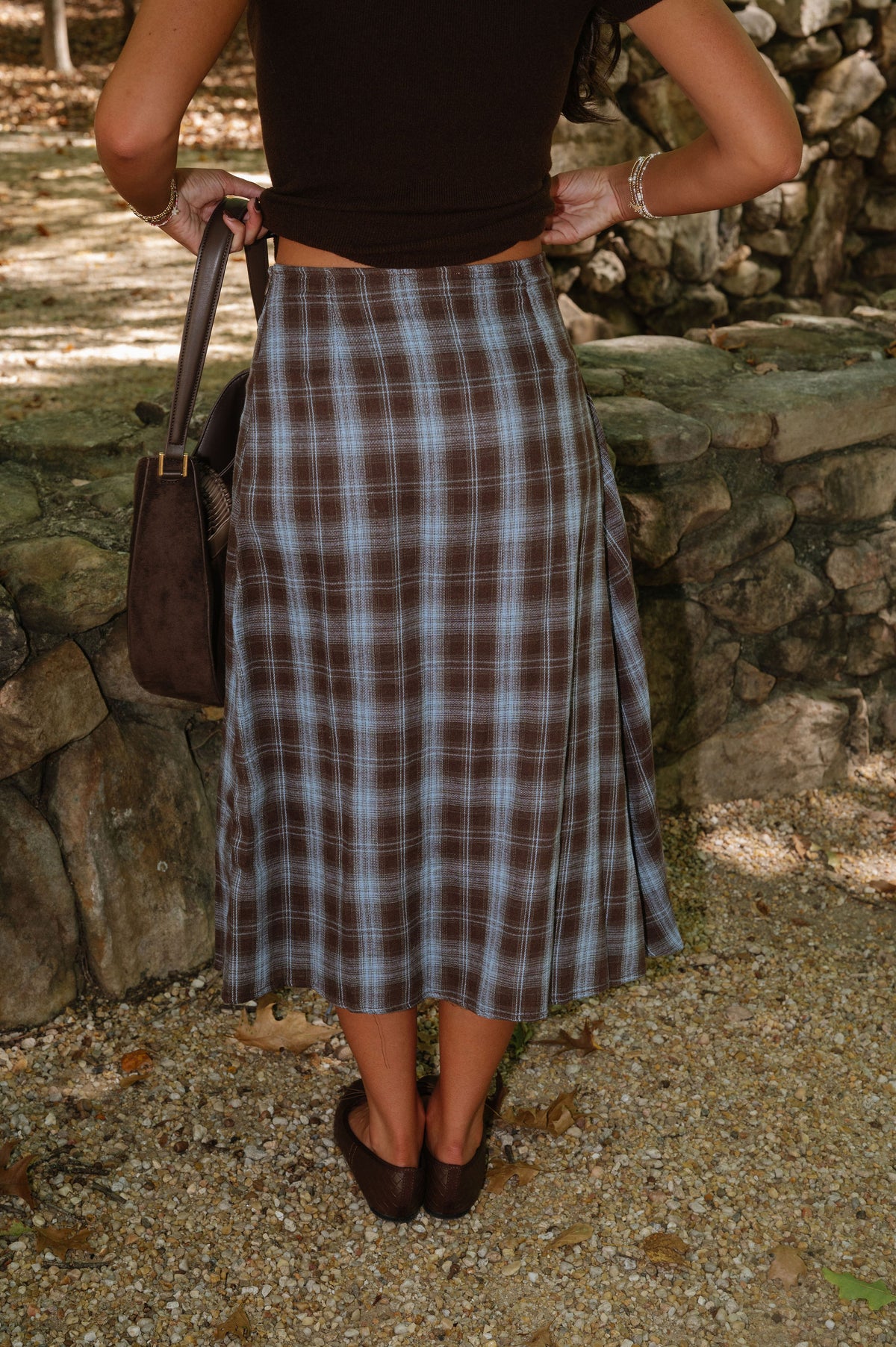 Laken Plaid Midi Skirt-Brown/Blue