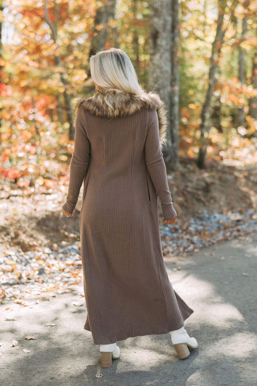 Greer Faux Fur Knit Duster- Brown