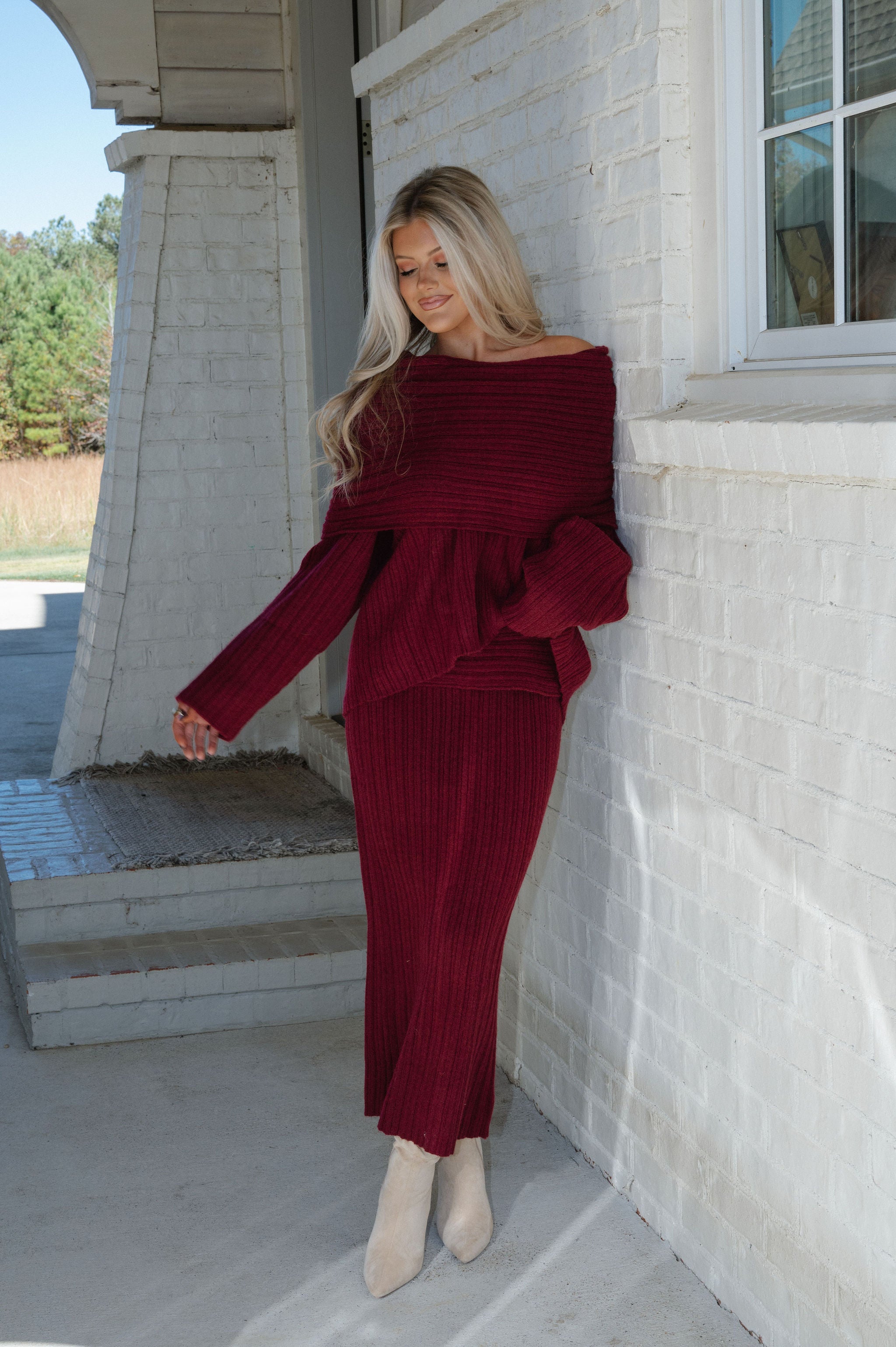 Theo Sweater Skirt Set-Ruby