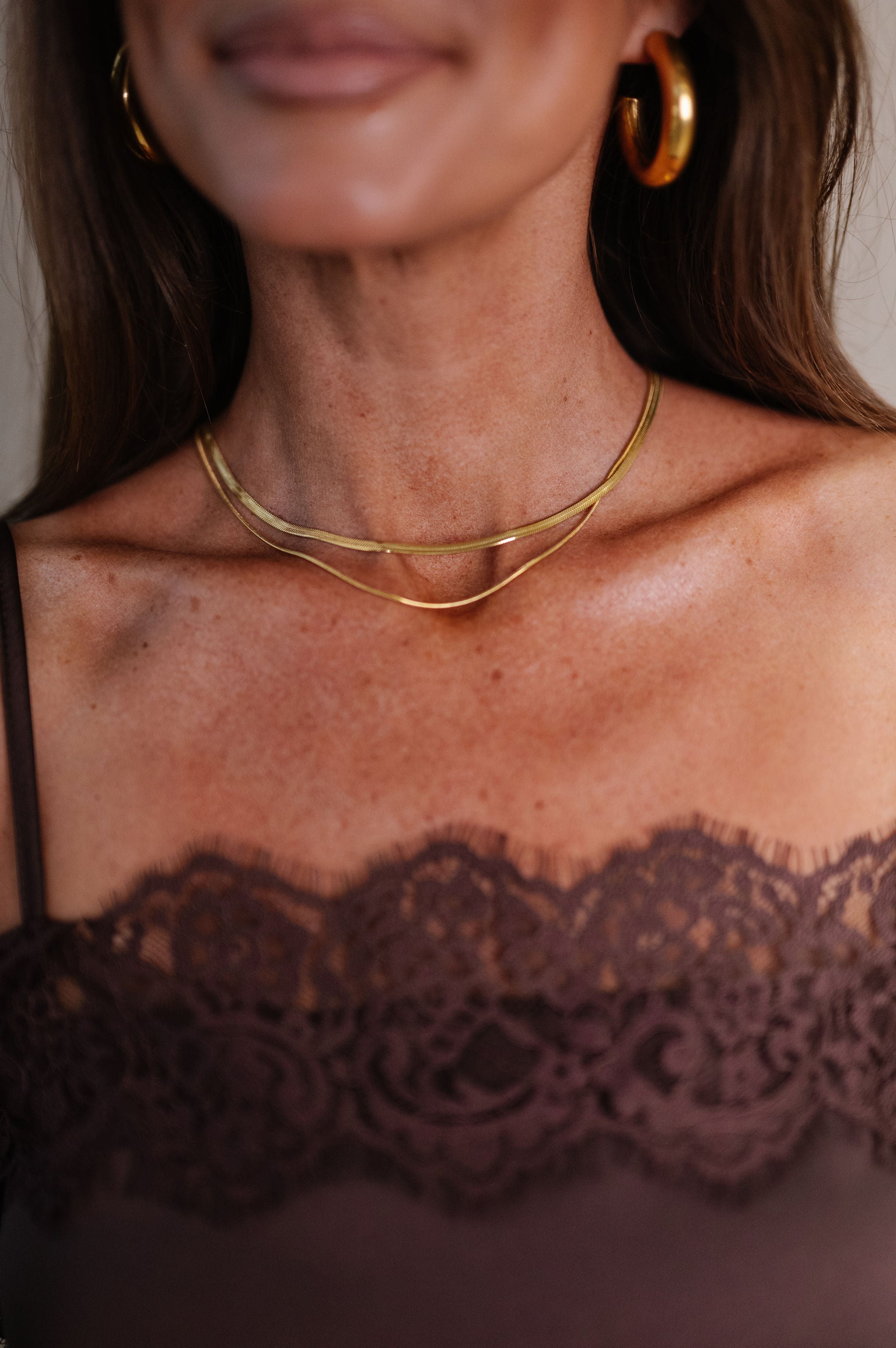 Herringbone Layered Chain Necklace-Gold
