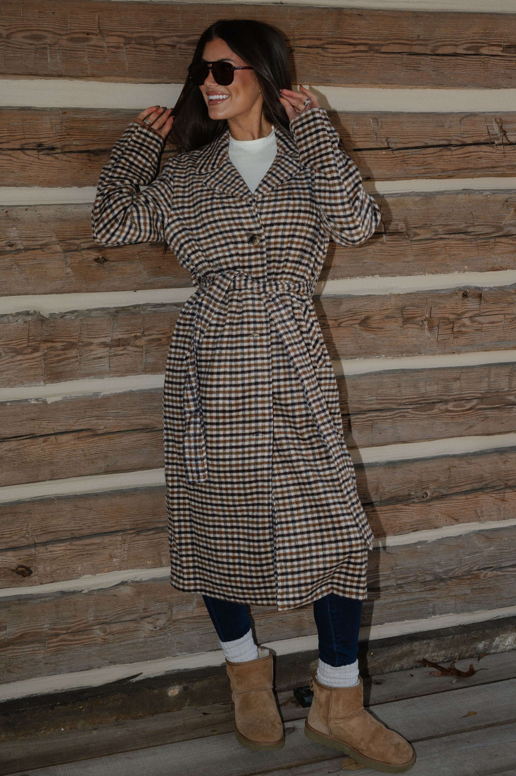 Belted Grid Overcoat-Multi Mix