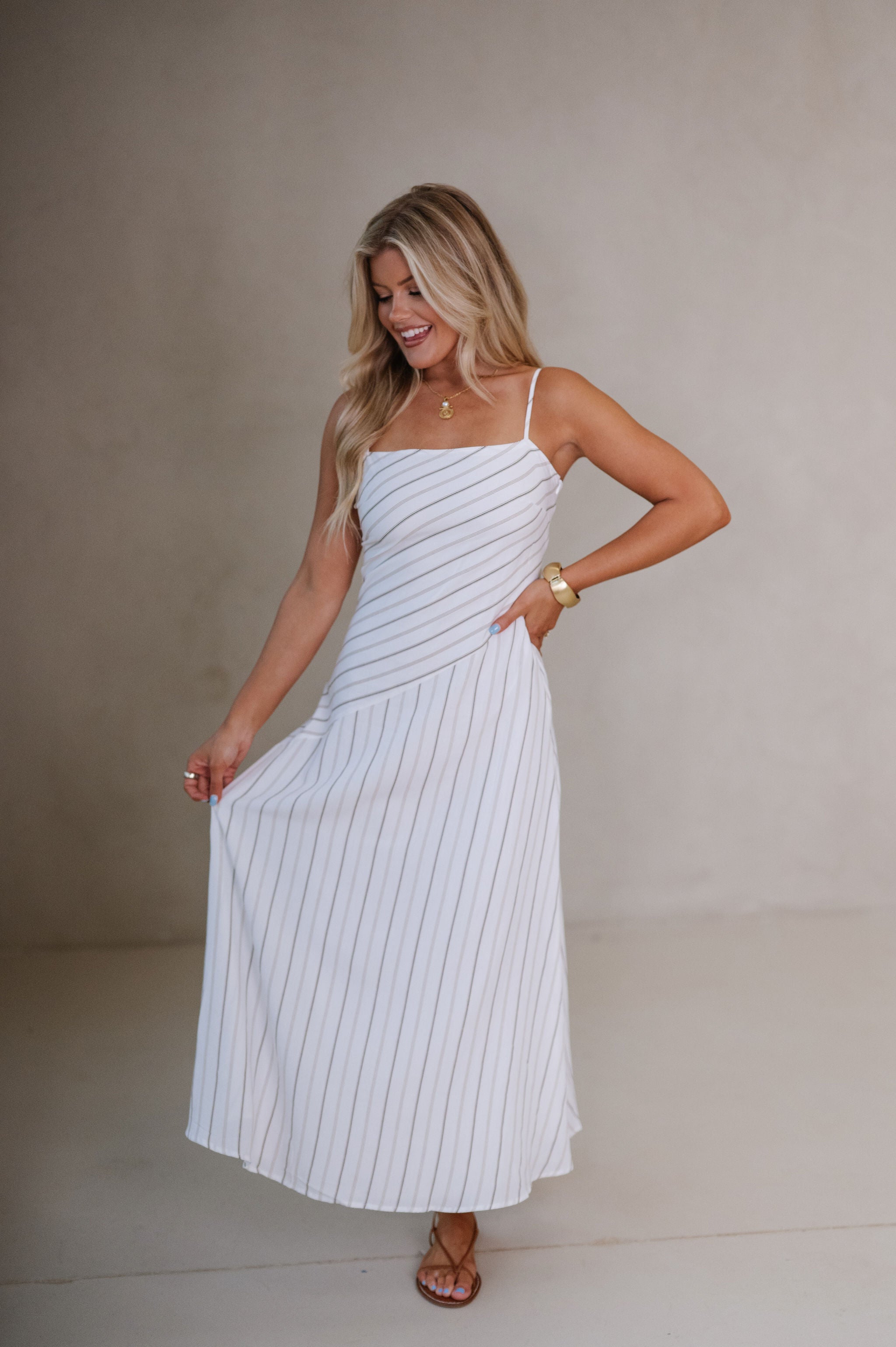 Lily Striped Maxi Dress-Off White