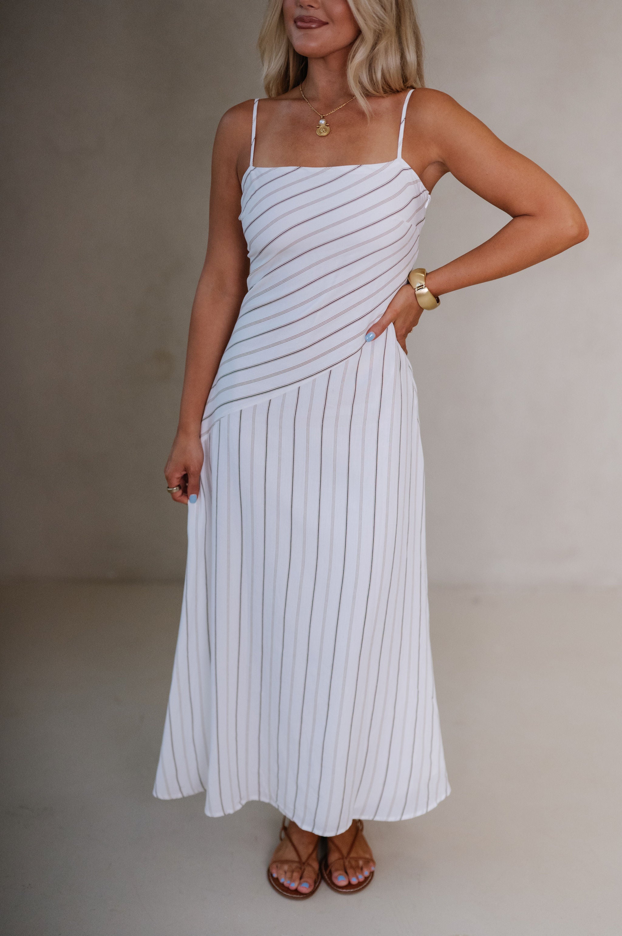 Lily Striped Maxi Dress-Off White
