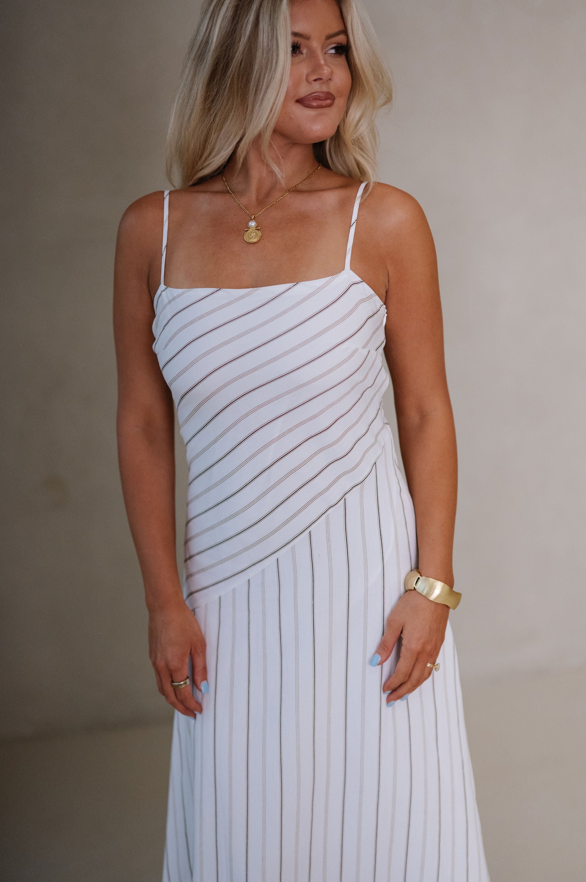 Lily Striped Maxi Dress-Off White