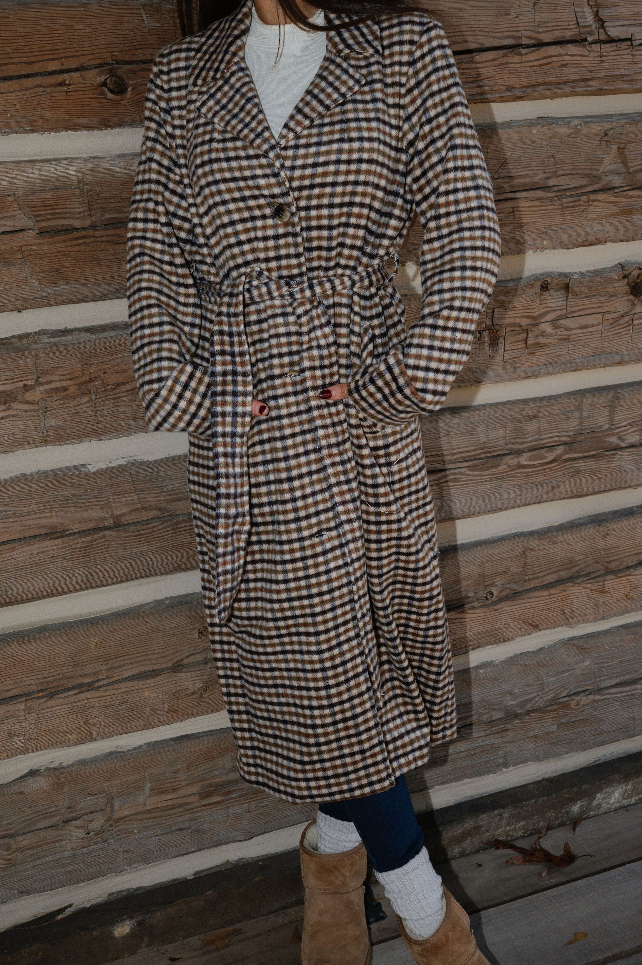 Belted Grid Overcoat-Multi Mix