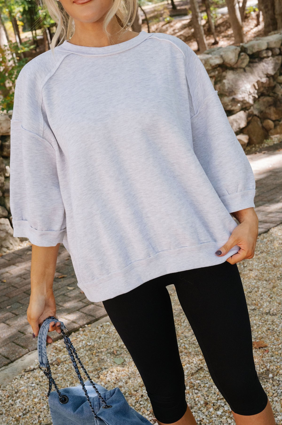 Raglan Sleeve Oversized Sweatshirt-Grey