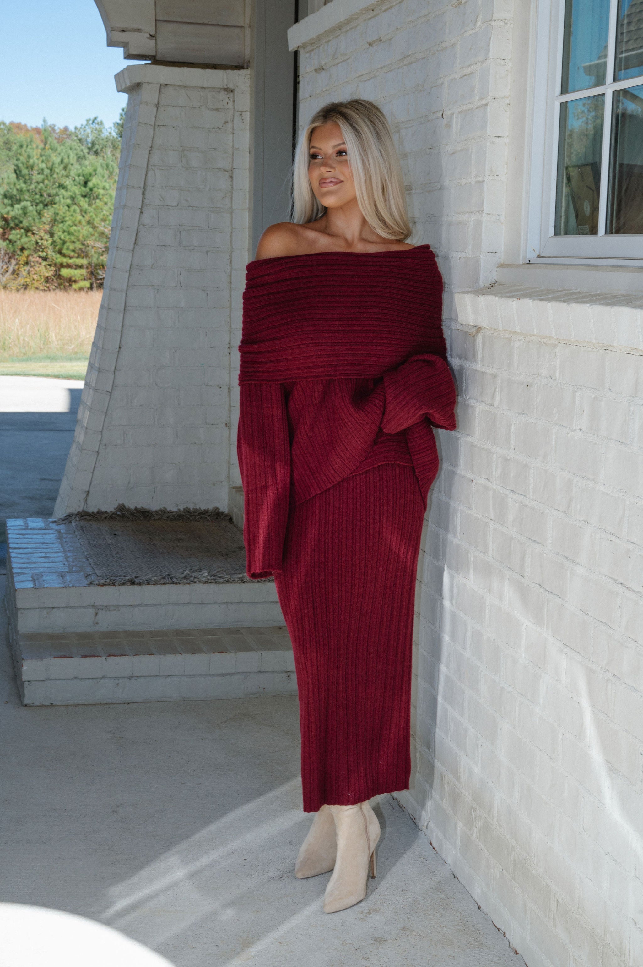 Theo Sweater Skirt Set-Ruby