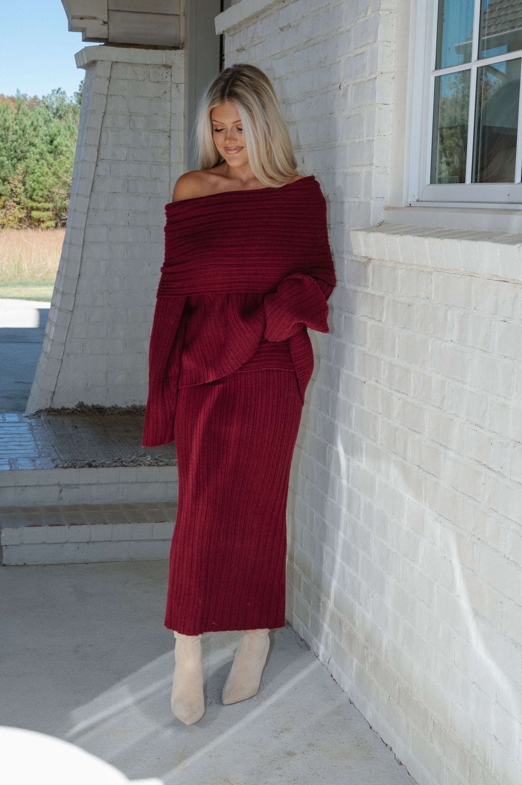 Theo Sweater Skirt Set-Ruby